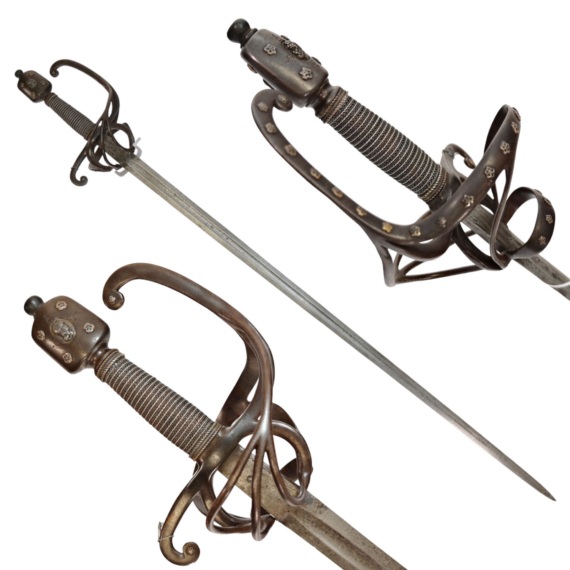 Beautiful rapier, sword with silver inlay, Italy, In the style of the 16th-17th century.