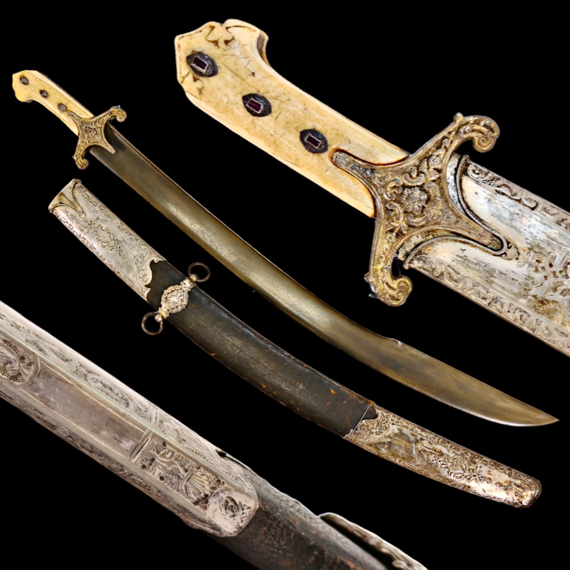 Rare Ottoman saber KARABELA, wootz blade, silver with the tugra of Sultan Ahmed III, early 18th C.