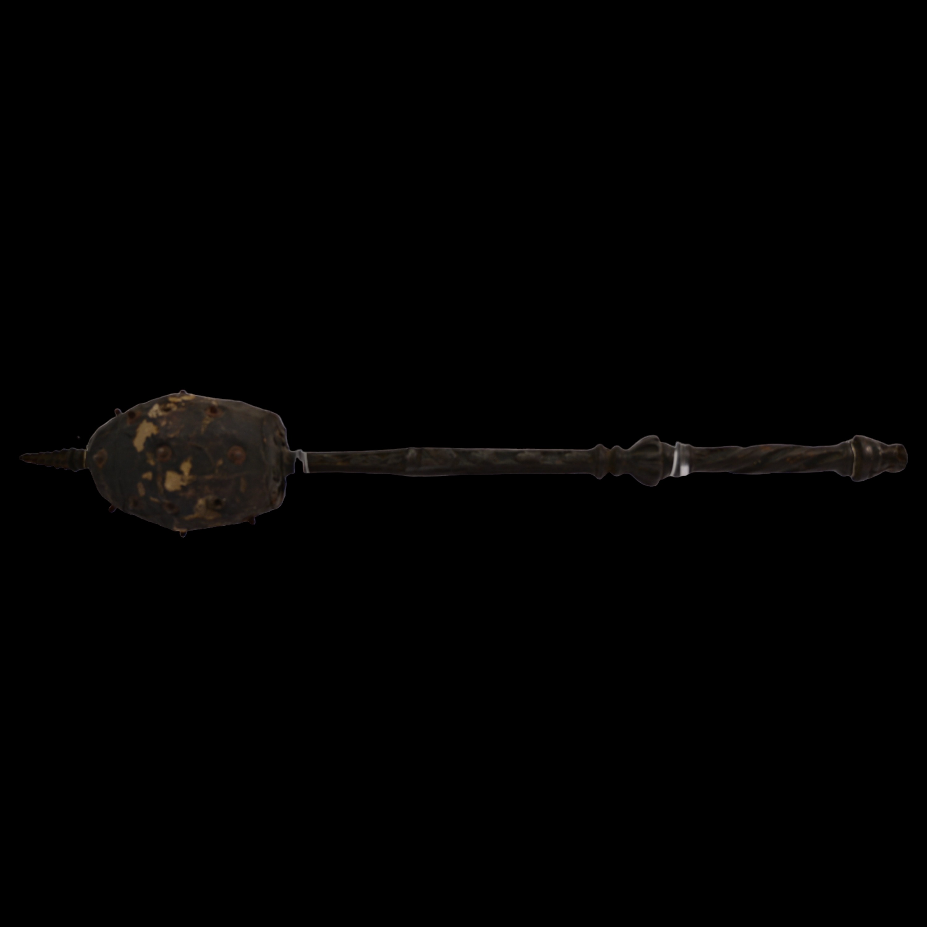 A RARE OTTOMAN WAR HAMMER, KULUNK, CEKAN, SILVER INLAY, 17TH CENTURY. - Image 13 of 14