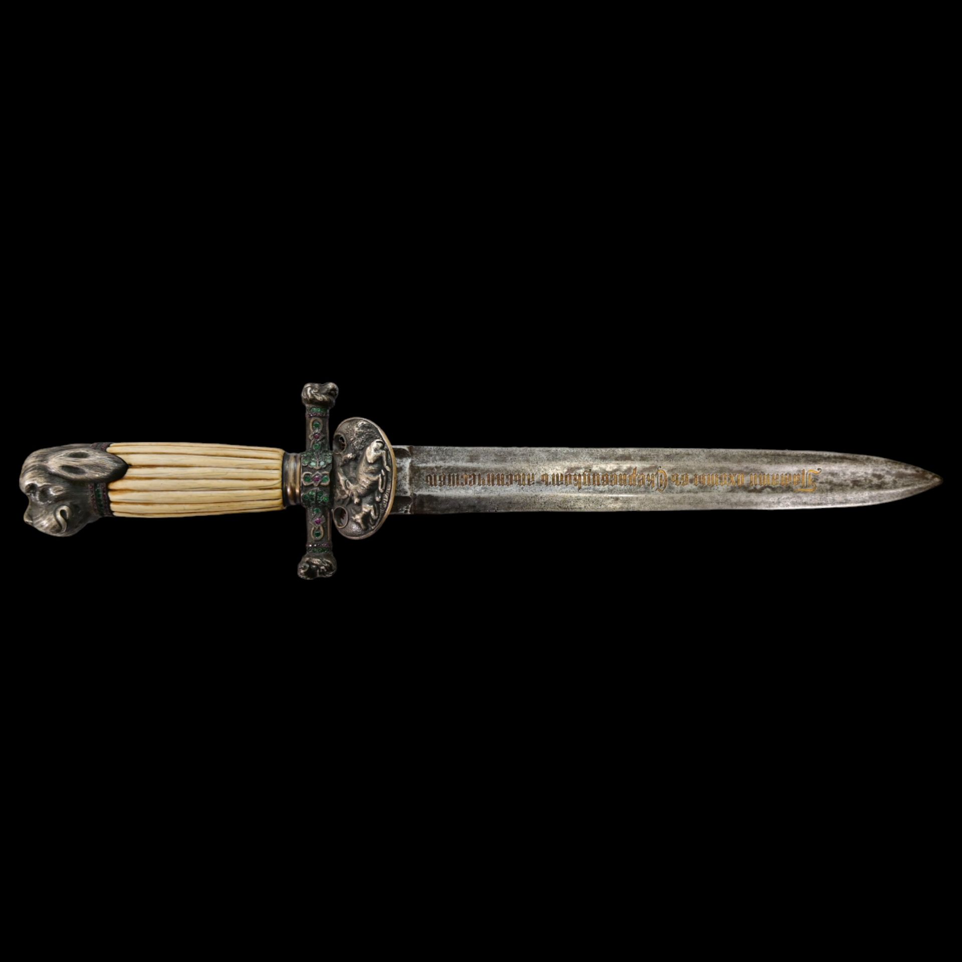 Rare hunting dagger, silver plated, gilding, precious stones, Russian Empire, 1890. - Bild 2 aus 29