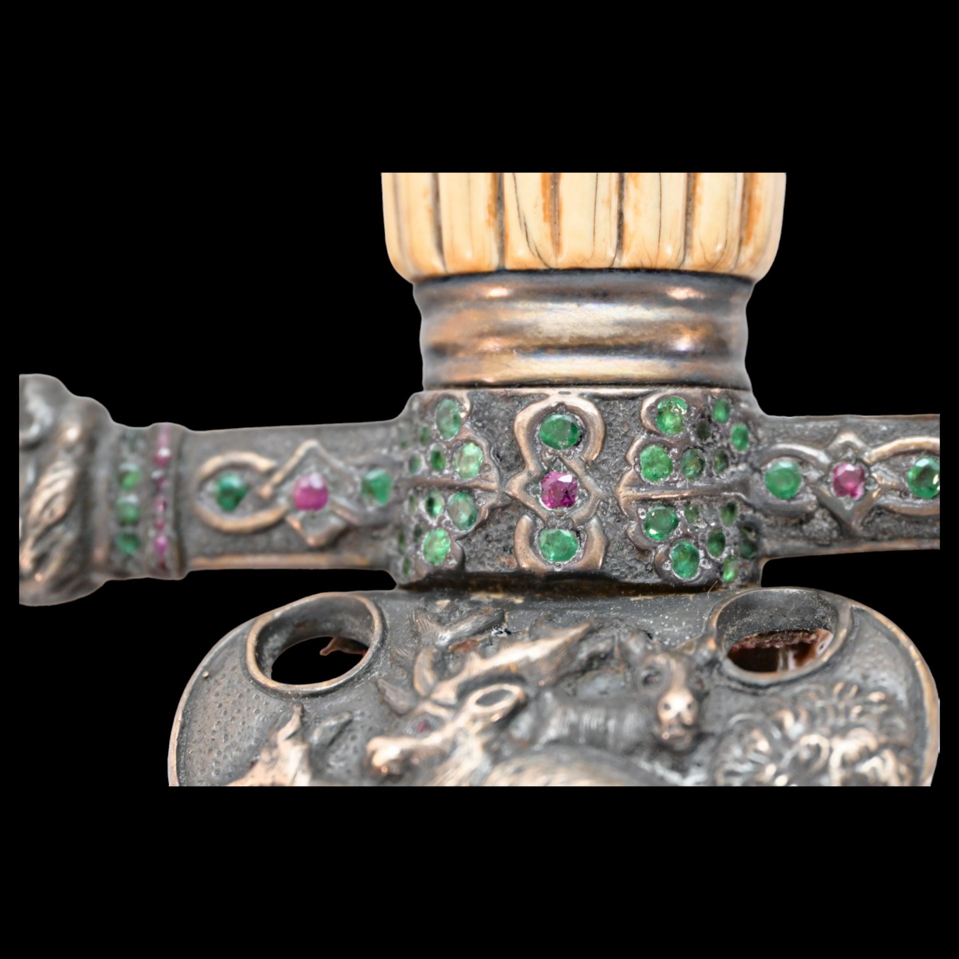 Rare hunting dagger, silver plated, gilding, precious stones, Russian Empire, 1890. - Image 7 of 29