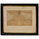 Framed certificate for the medal "Saint Helena ", period 1792-1815, Signed Desvernois.