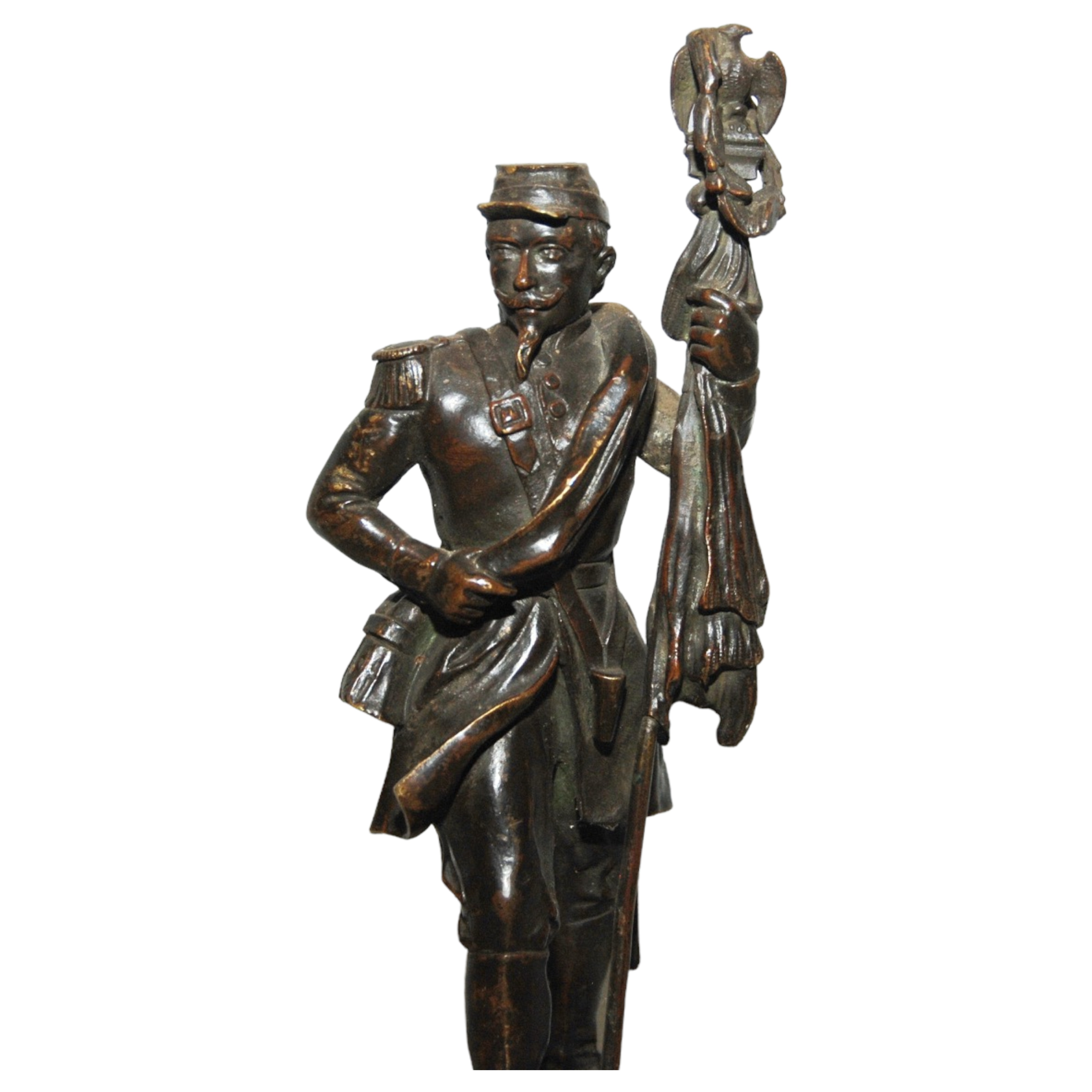 Bronze statuette of a French soldier with a banner by Bouviere - Image 3 of 6