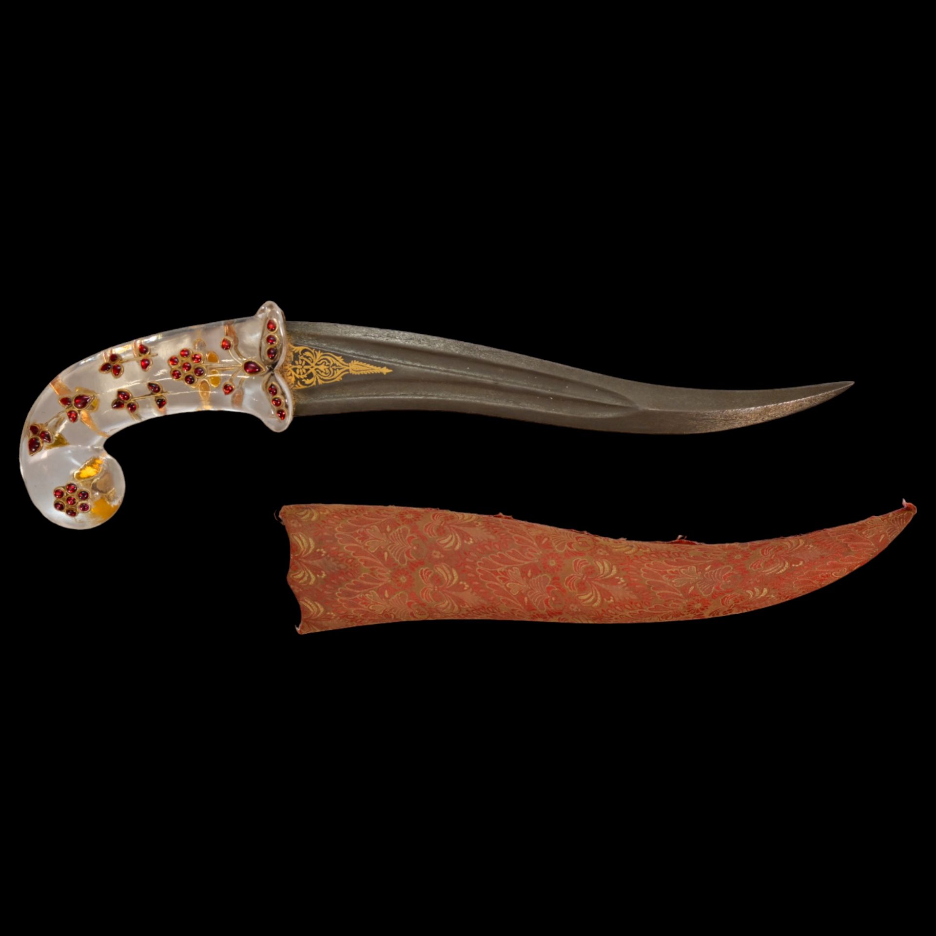 A Rare Mughal gem-set rock crystal hilted dagger with scabbard, India, 18th century. - Image 8 of 13