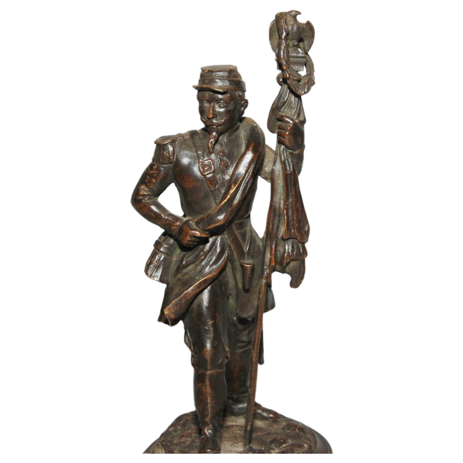 Bronze statuette of a French soldier with a banner by Bouviere - Image 2 of 6