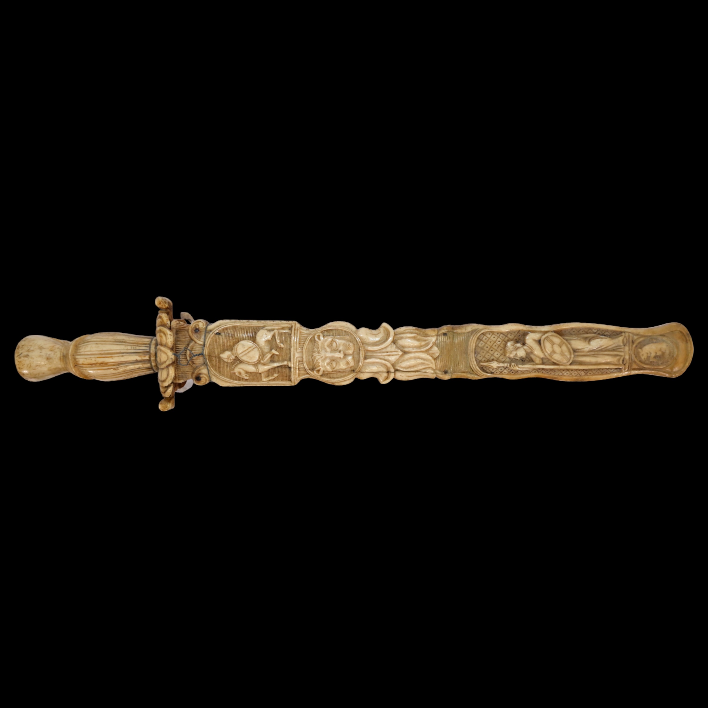 A Rare French nobleman's hunting dagger, hilt and scabbard carved from bone, 19th century. - Image 3 of 13