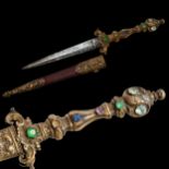 A Very high quality Dagger Renaissance Style Brass with inlaid colored stones, 19th century.