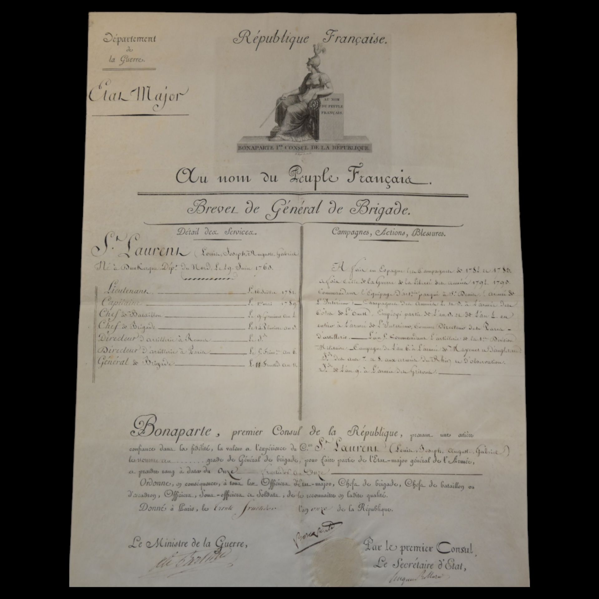 Diploma signed by Napoleon Bonaparte from the Military Department of the French Republic. - Bild 4 aus 12