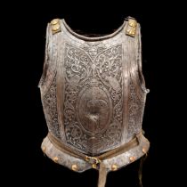 Magnificent Forged Steel Armor Breast Plate and Similar Back Plate, Italy 17th century.