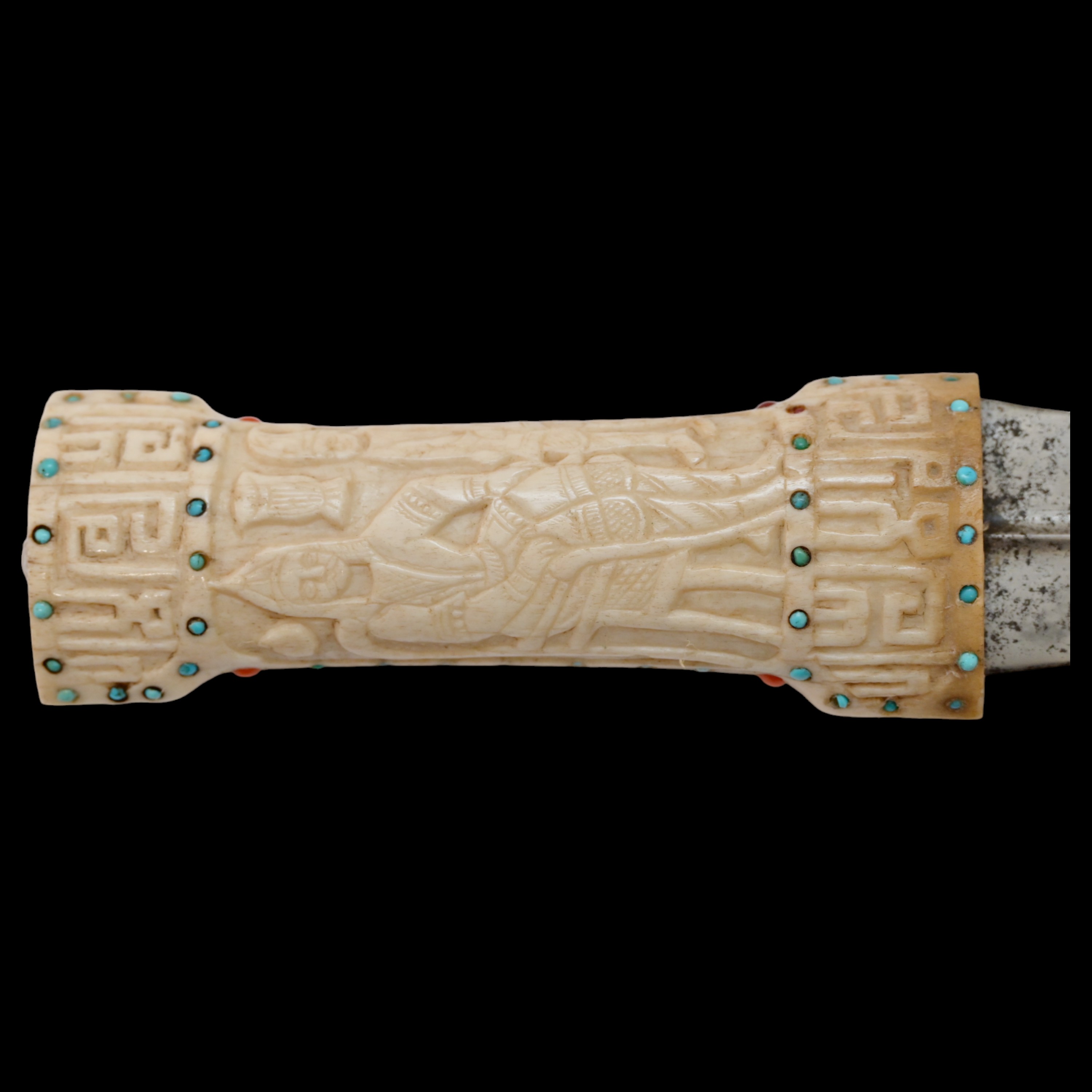 A magnificent Persian dagger with a wootz blade, turquoise, corals, carving, Qajar period, 19th _. - Image 4 of 8