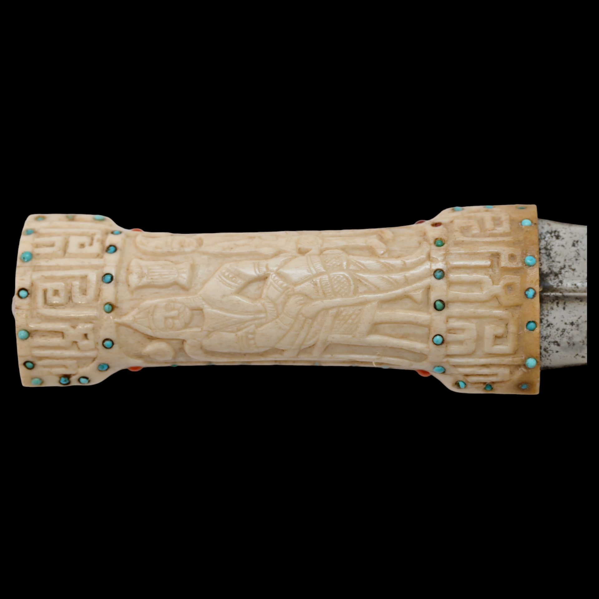 A magnificent Persian dagger with a wootz blade, turquoise, corals, carving, Qajar period, 19th _. - Bild 4 aus 8