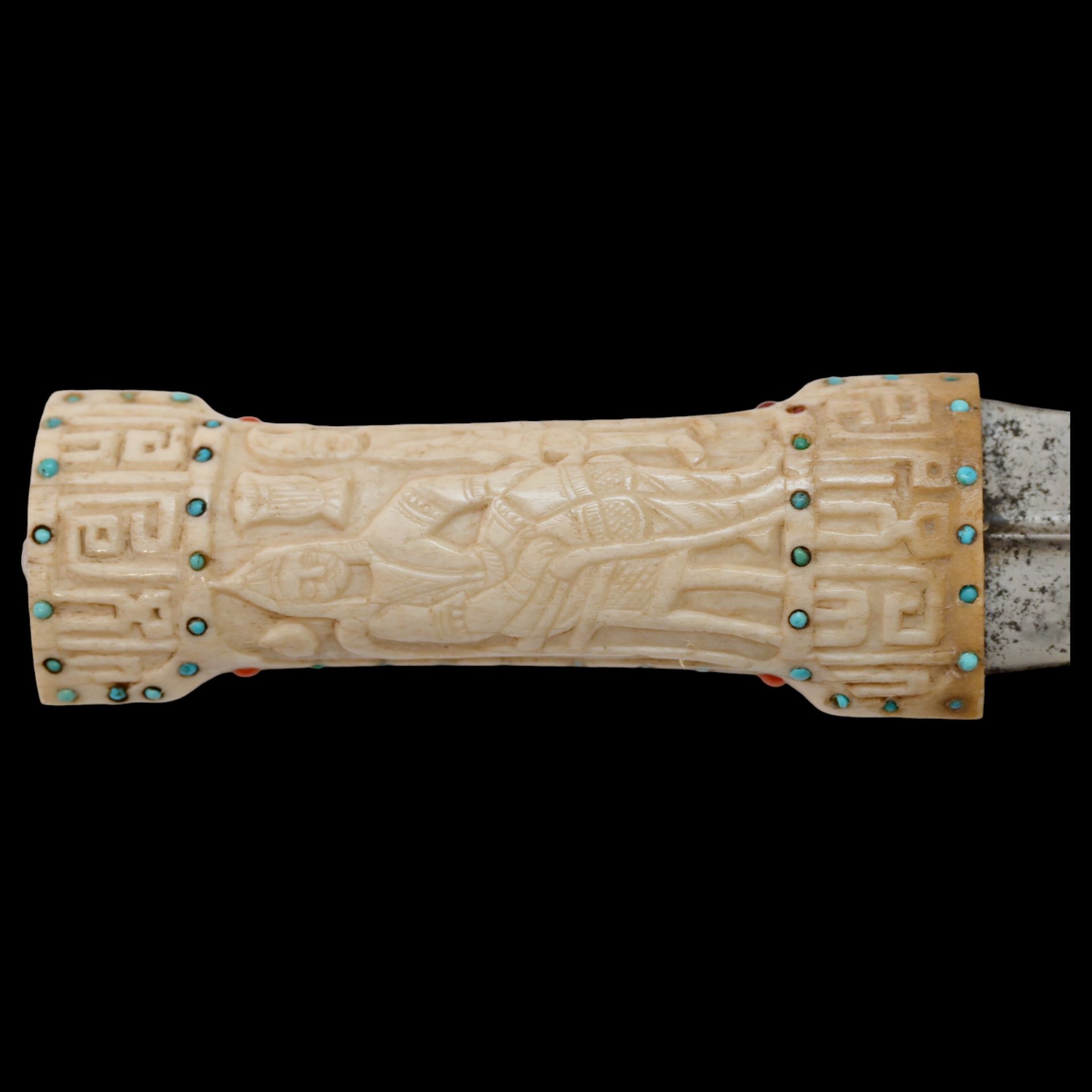 A magnificent Persian dagger with a wootz blade, turquoise, corals, carving, Qajar period, 19th _. - Image 4 of 8