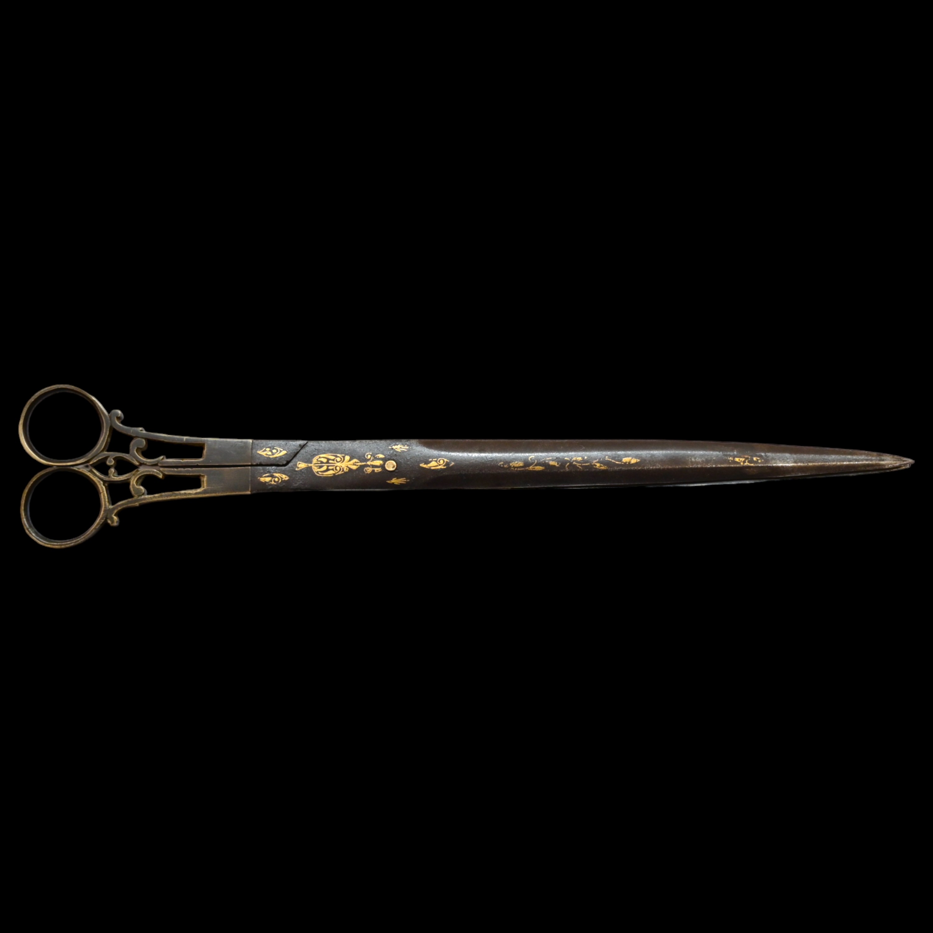 Rare, Islamic, Persian Qajar Dynasty, Gold Kofgari, Scissors, Dagger, 19th century. - Bild 2 aus 7