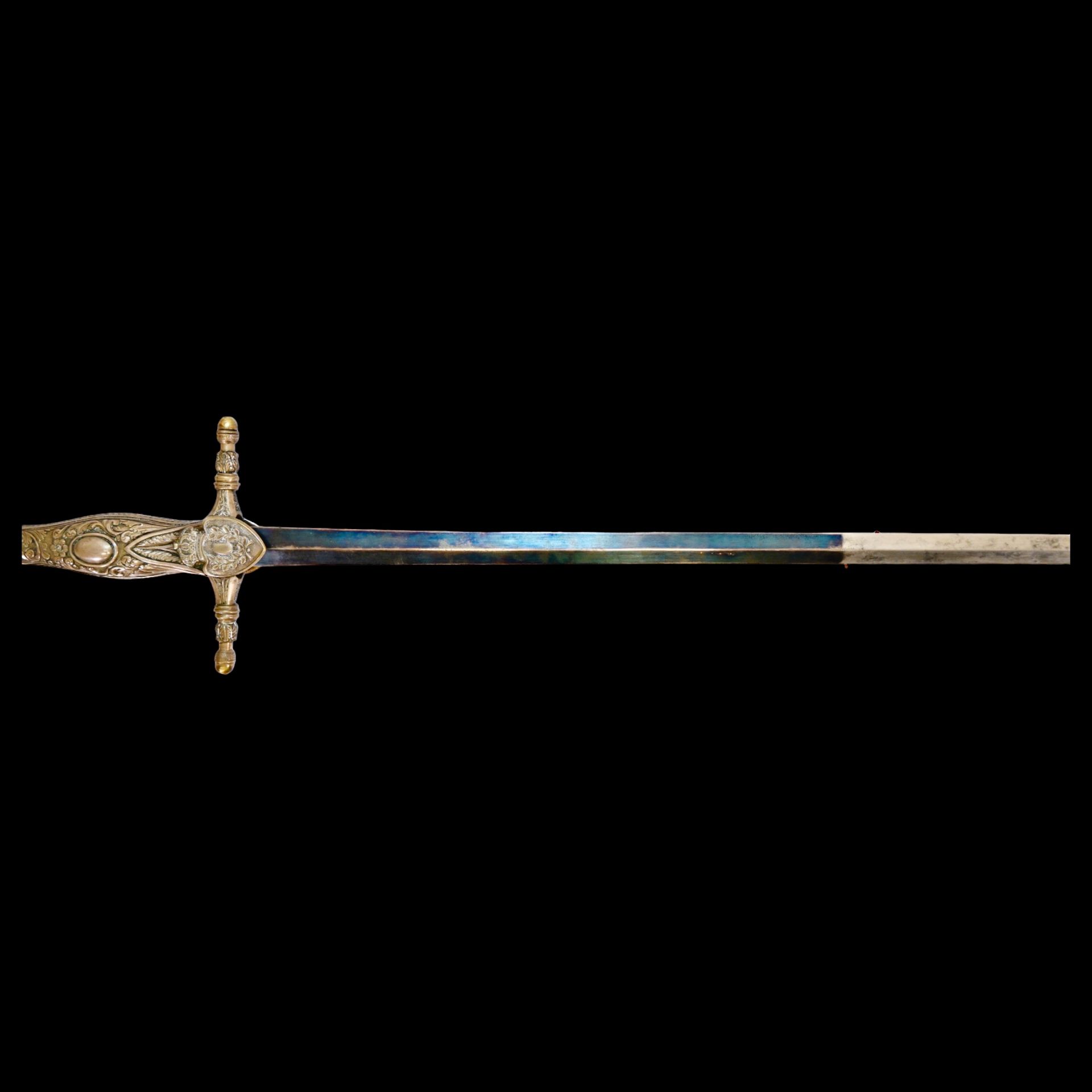 Rare Spanish small sword with scabbard, bronze hilt and blued blade, 19th century. - Bild 24 aus 25