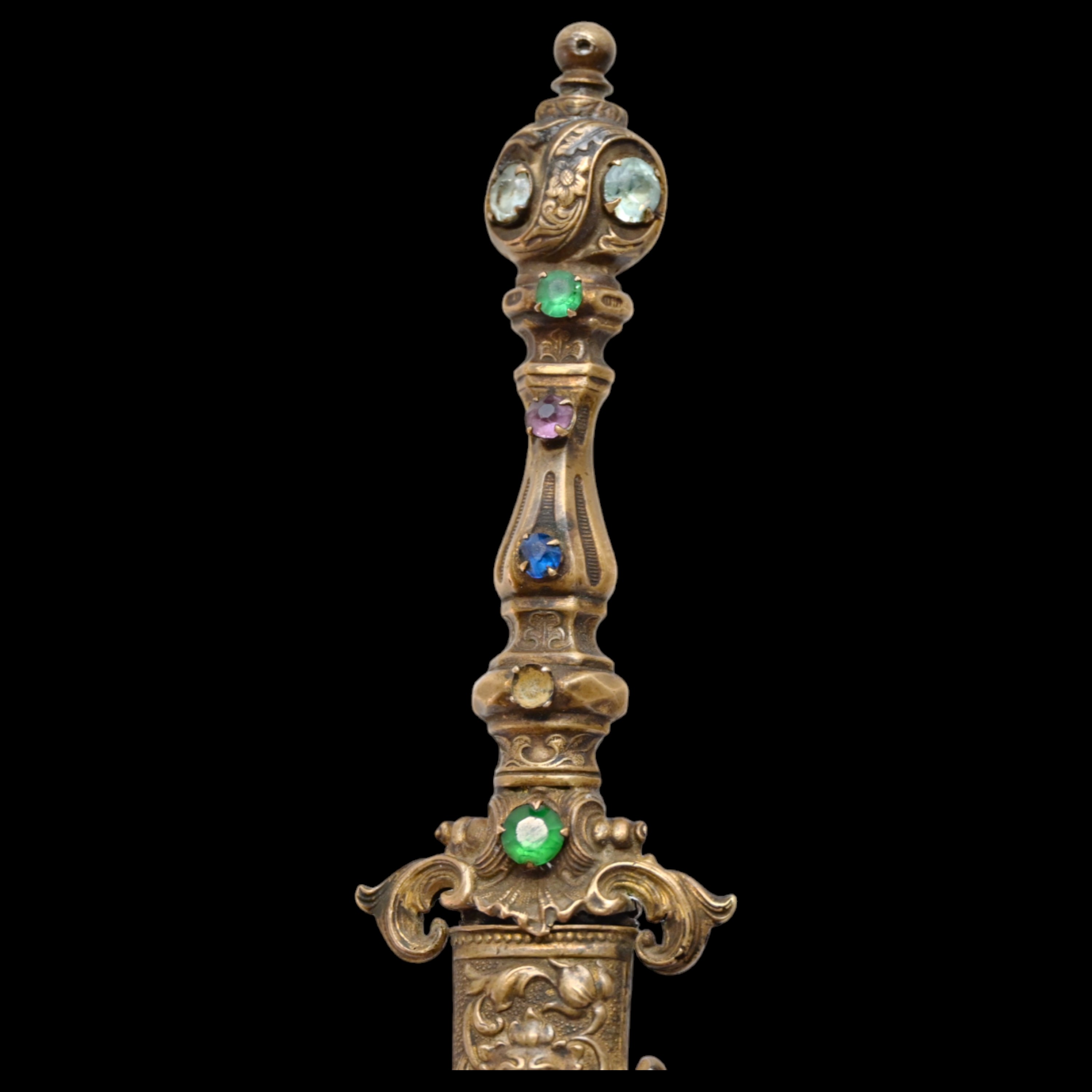 A Very high quality Dagger Renaissance Style Brass with inlaid colored stones, 19th century. - Image 8 of 9