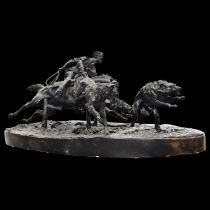 Evgeni Alexandrovich LANCERAY (1848-1886) "Wolf Hunt", Bronze sculpture, Russian Empire, 19th _.