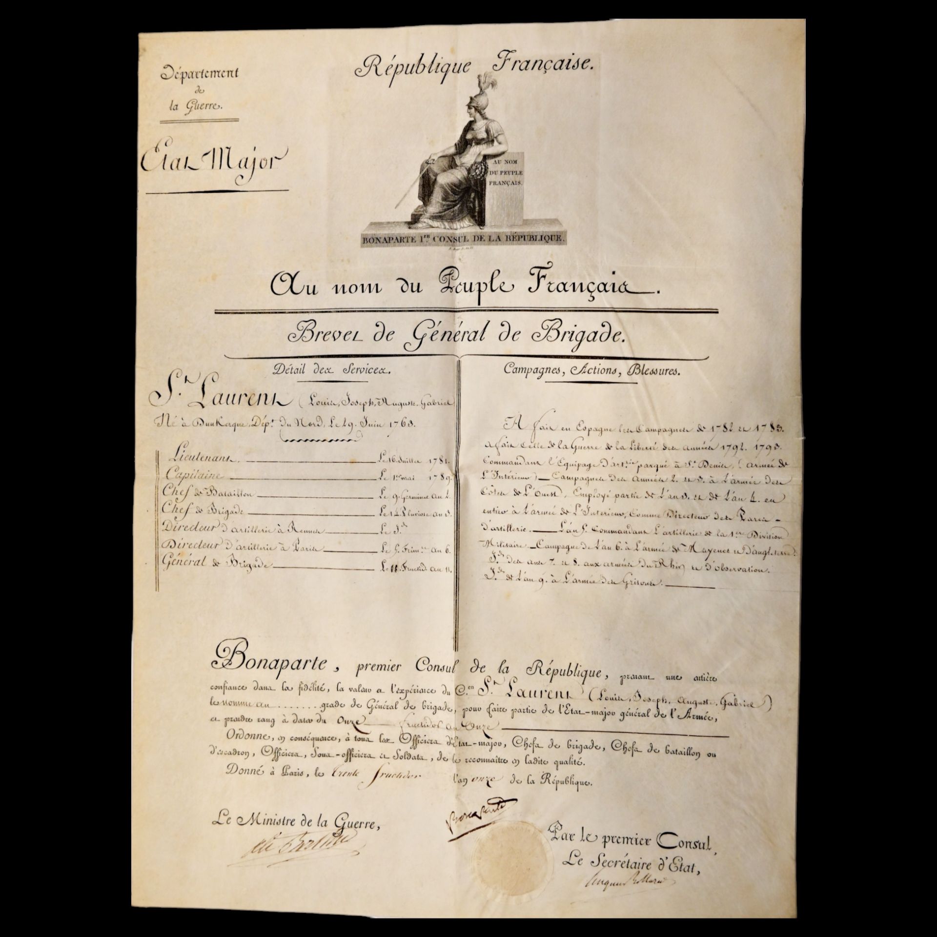 Diploma signed by Napoleon Bonaparte from the Military Department of the French Republic. - Bild 2 aus 12