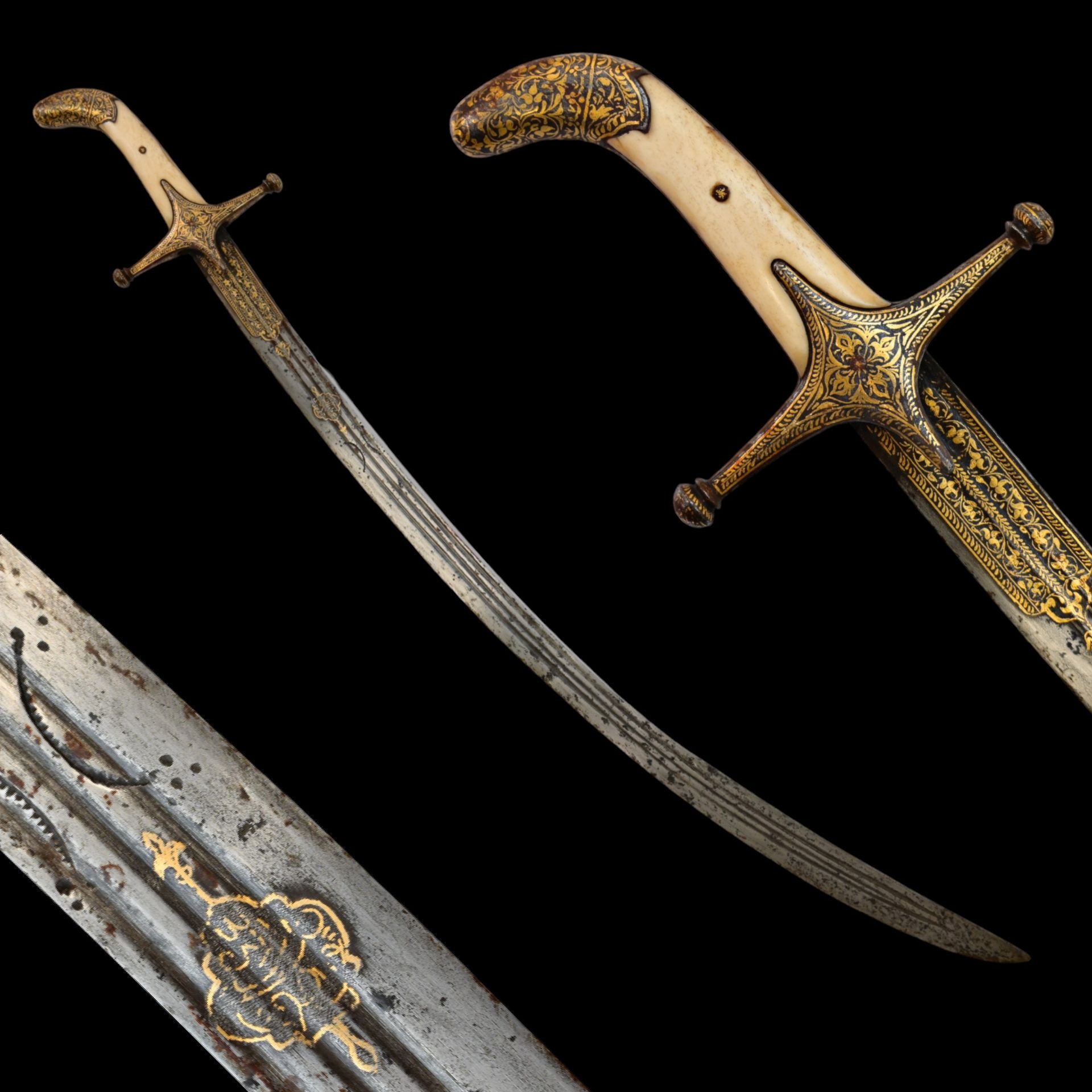 Richly decorated with gold Georgian saber from the 19th century with an 18th century blade.