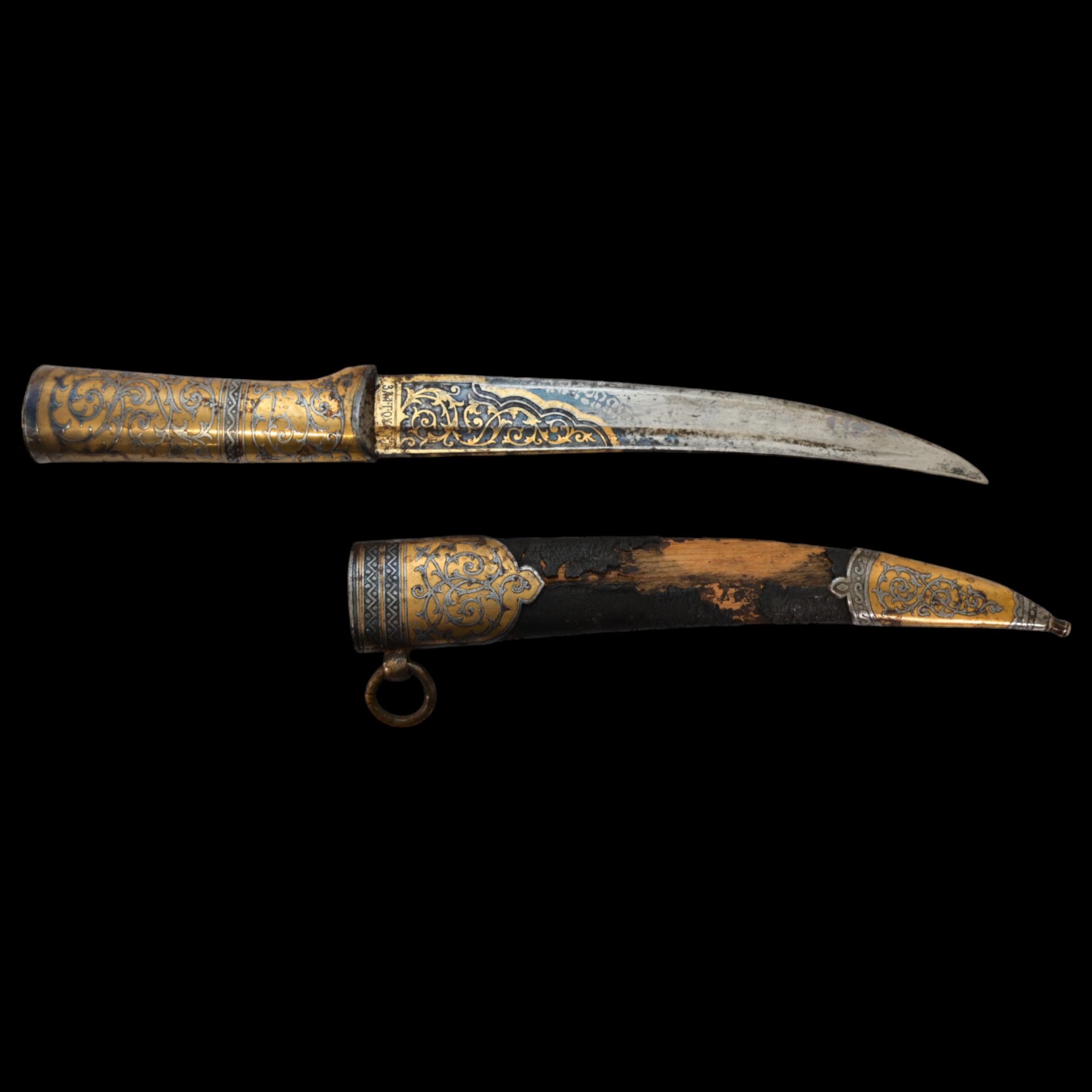 RARE HUNTING KNIFE, DECORATED WITH GOLD AND BLUE, RUSSIAN EMPIRE, ZLATOUST, 1889. - Image 22 of 26