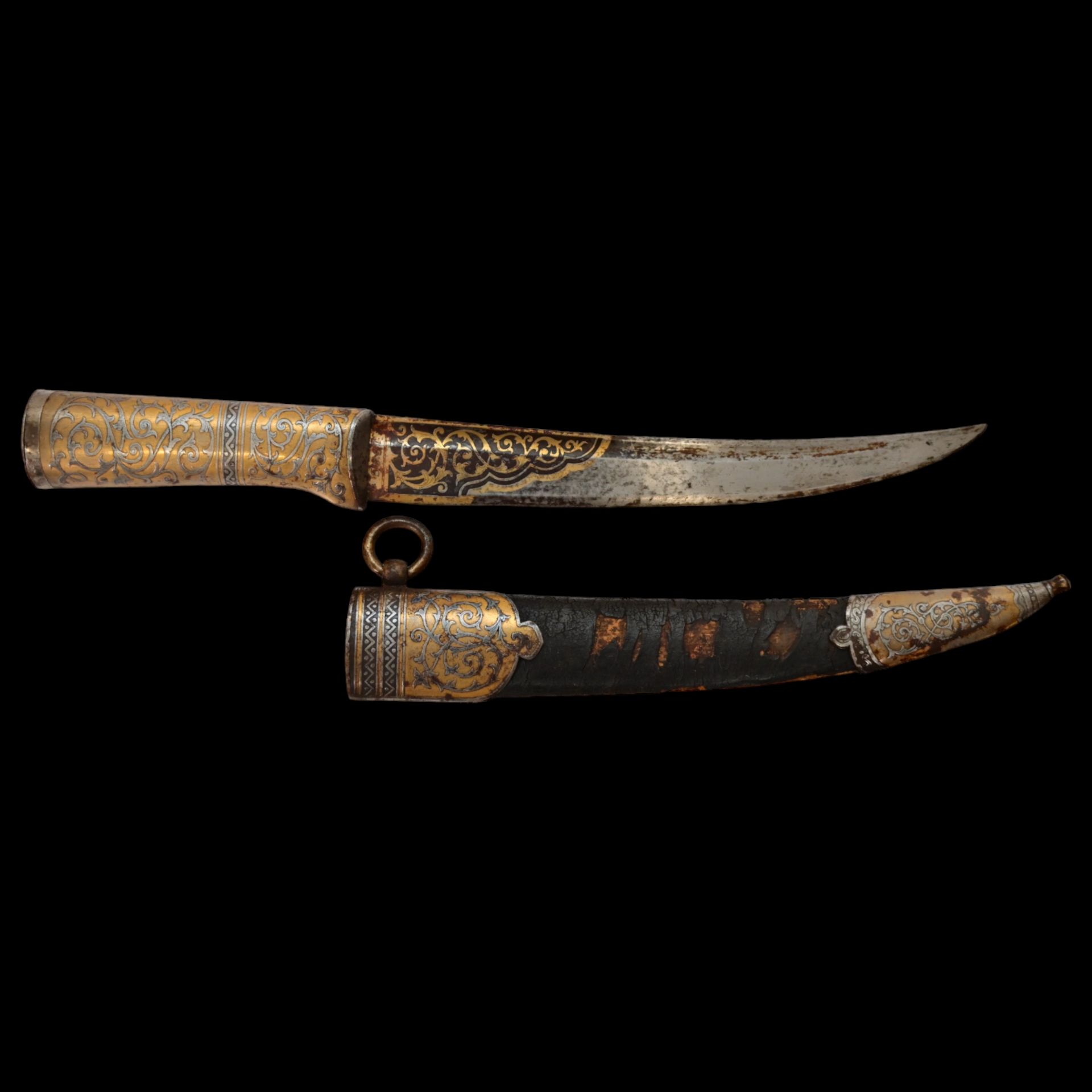 RARE HUNTING KNIFE, DECORATED WITH GOLD AND BLUE, RUSSIAN EMPIRE, ZLATOUST, 1889. - Image 3 of 26