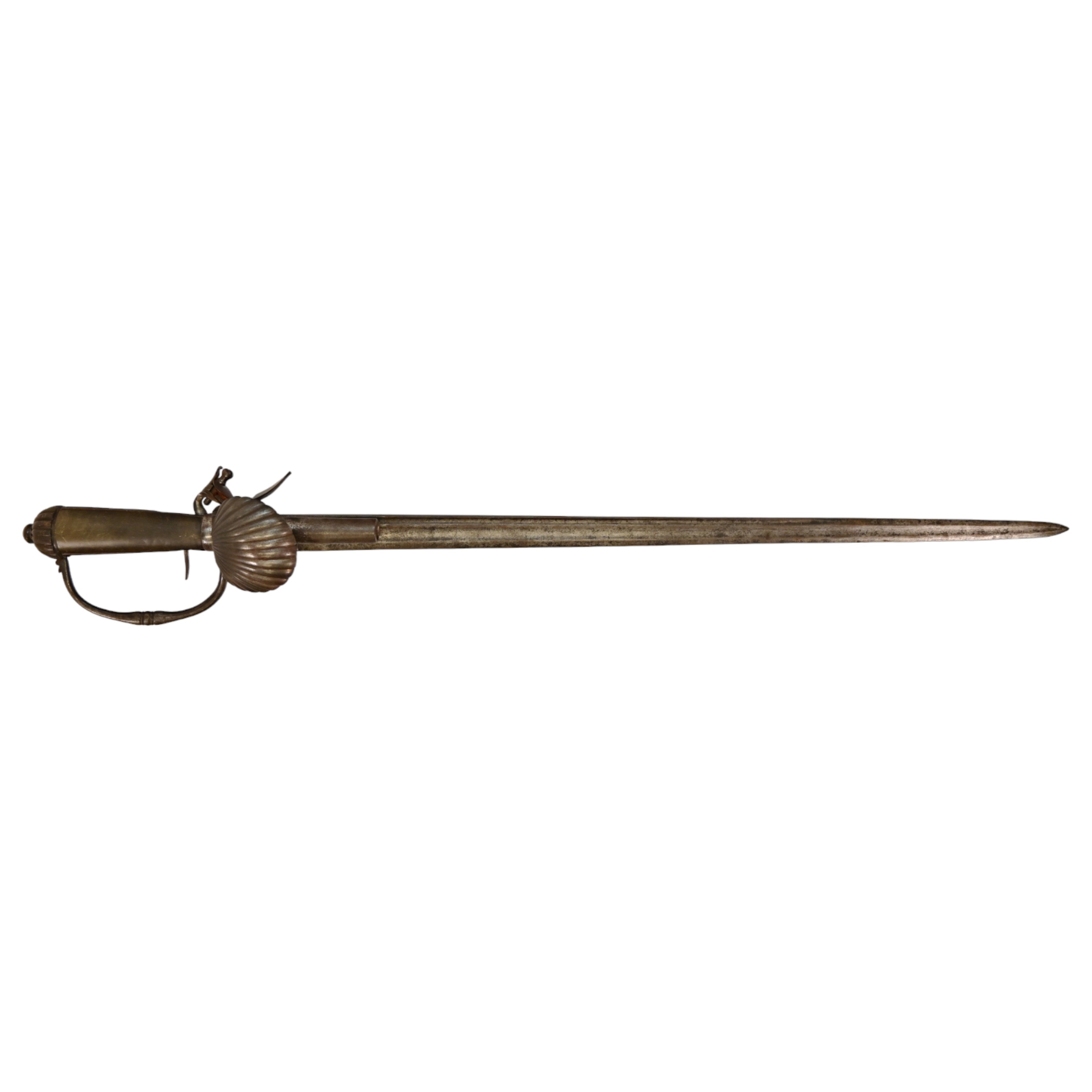 A FLINT LOCK HUNTING SWORD PISTOL WITH SHELL GUARD, IN THE ENGLISH TASTE, LAST HALF 18TH CENTURY. - Image 2 of 13