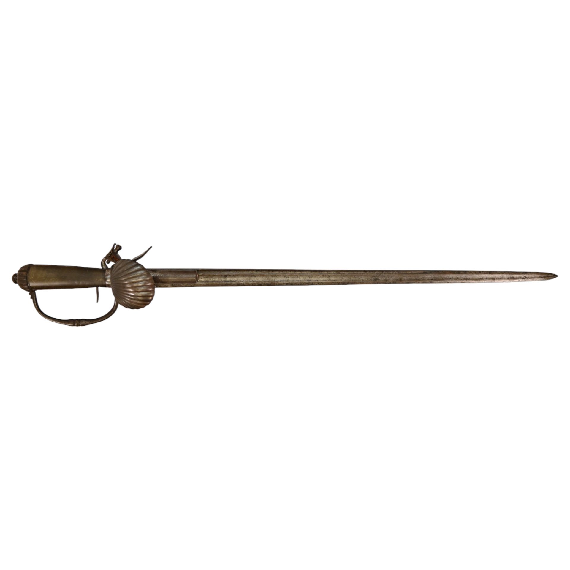 A FLINT LOCK HUNTING SWORD PISTOL WITH SHELL GUARD, IN THE ENGLISH TASTE, LAST HALF 18TH CENTURY. - Bild 2 aus 13