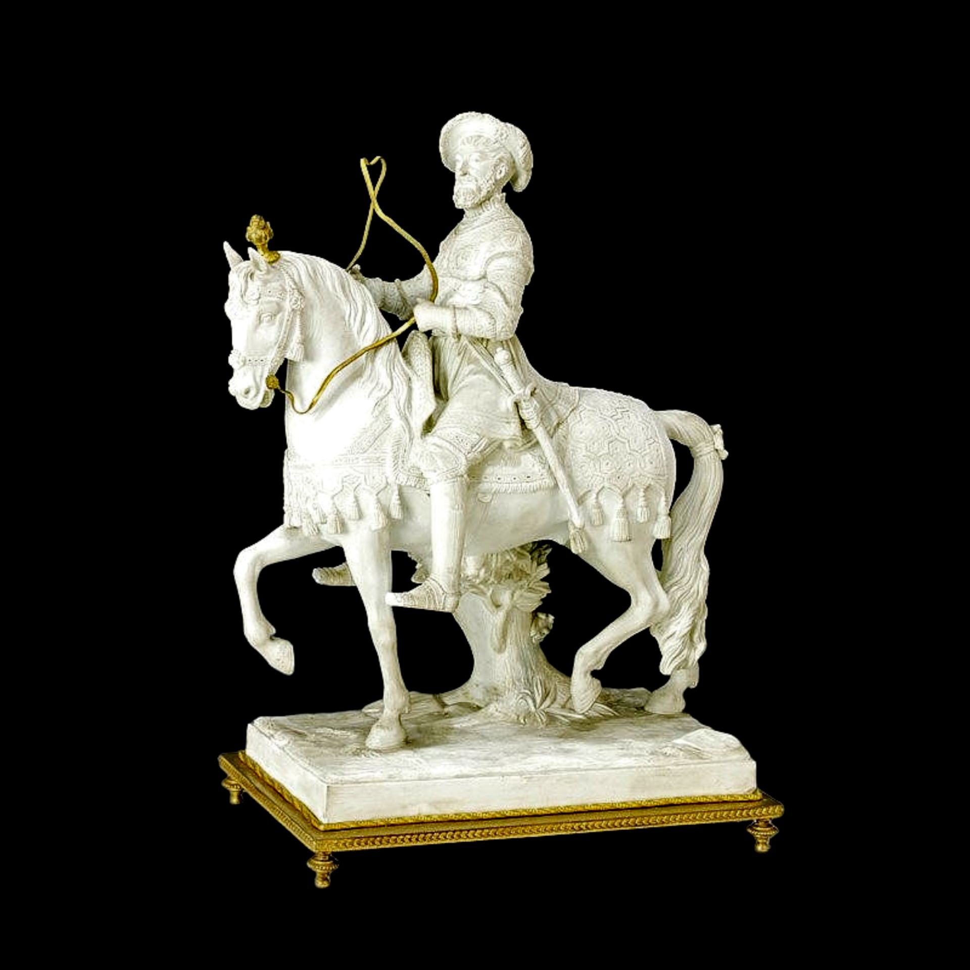 Porcelain (bisquit) equestrian statue of french king Francis I.