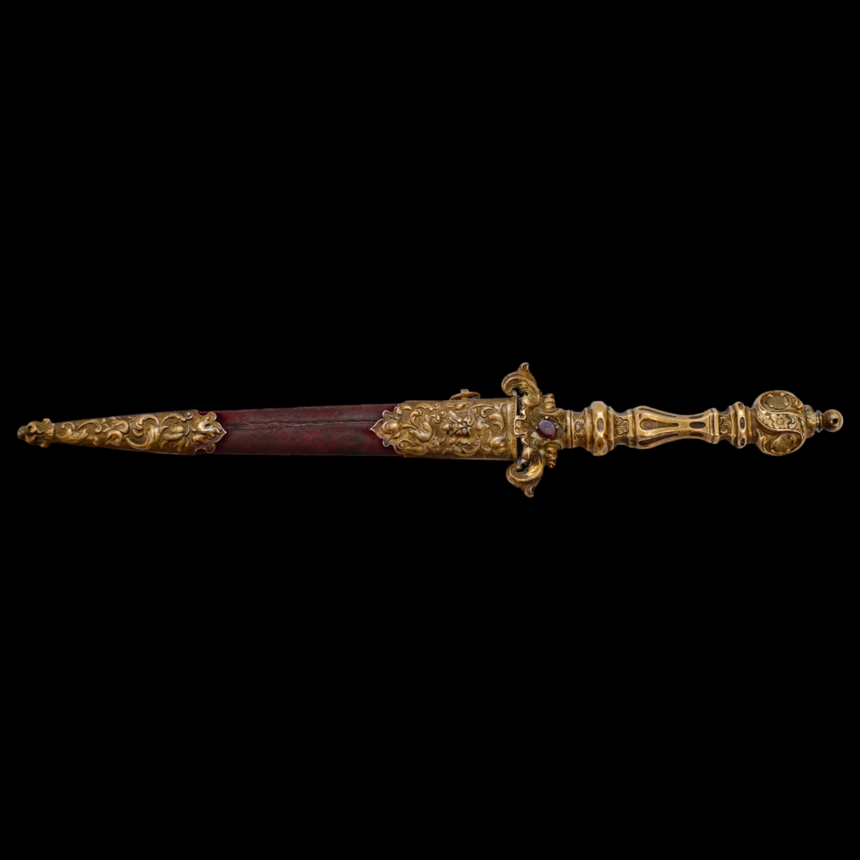 A Very high quality Dagger Renaissance Style Brass with inlaid colored stones, 19th century. - Image 6 of 9