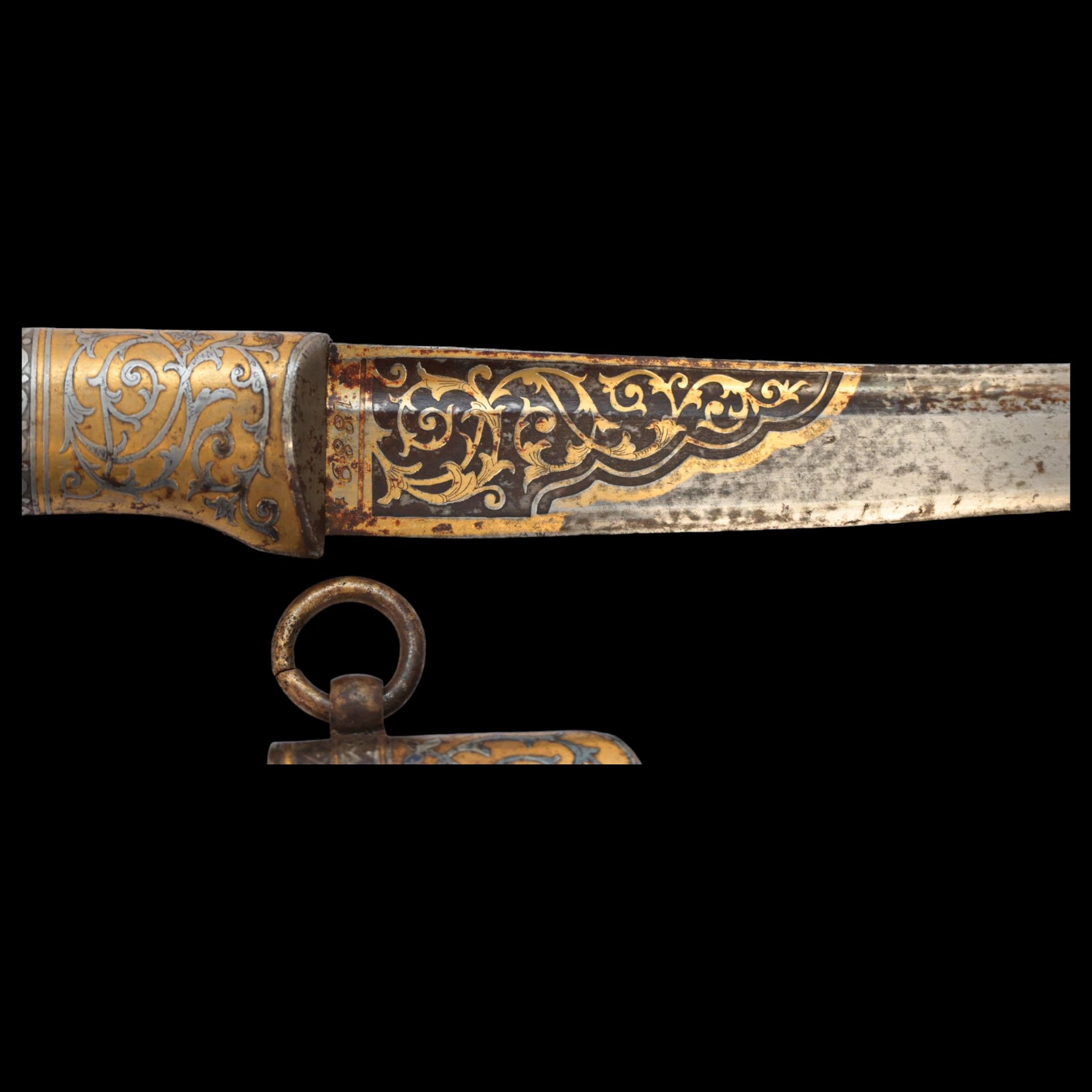 RARE HUNTING KNIFE, DECORATED WITH GOLD AND BLUE, RUSSIAN EMPIRE, ZLATOUST, 1889. - Image 19 of 26