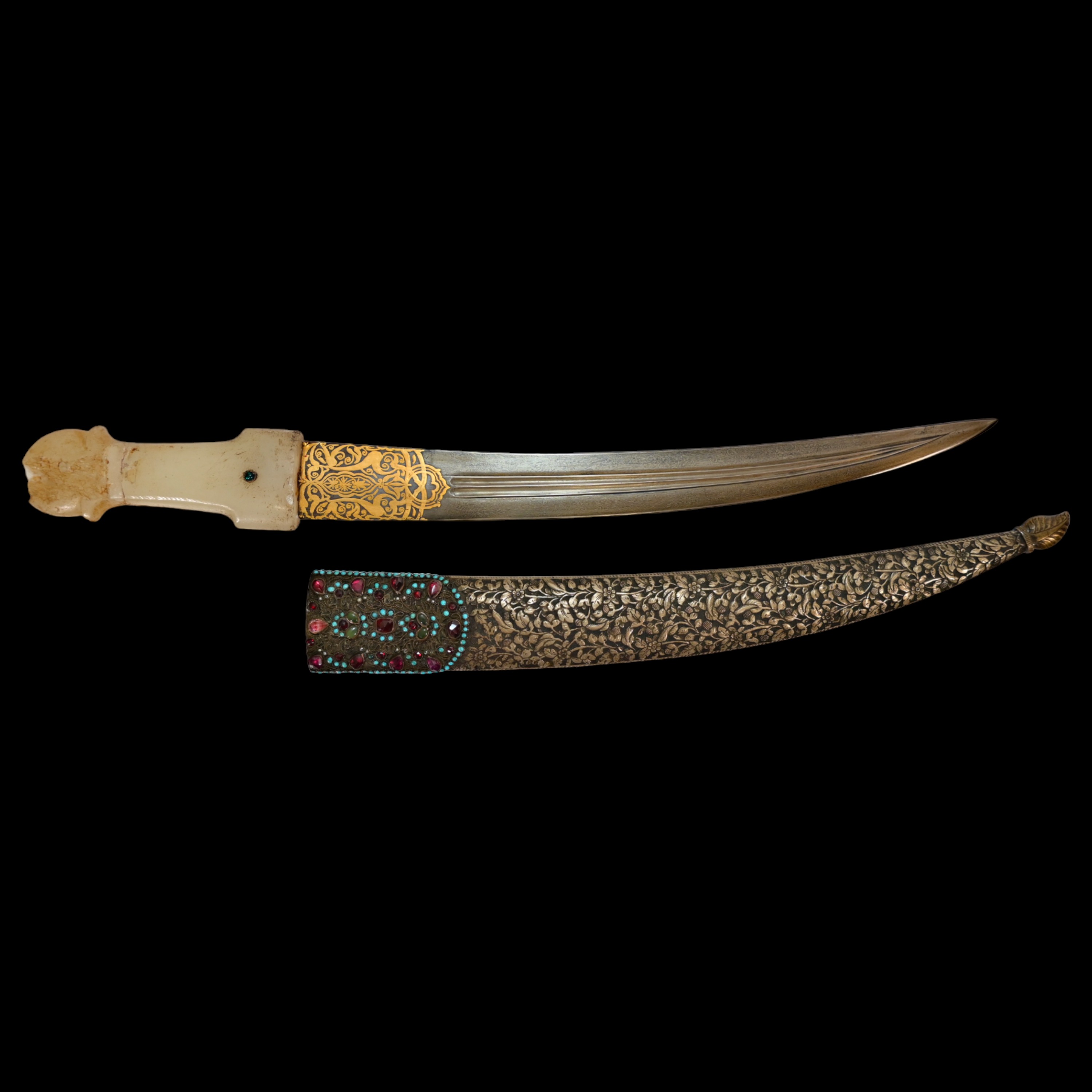 Very rare Dagger with jade handle, Wootz blade, precious stones and gold, Ottoman Empire, 18th C. - Image 11 of 19