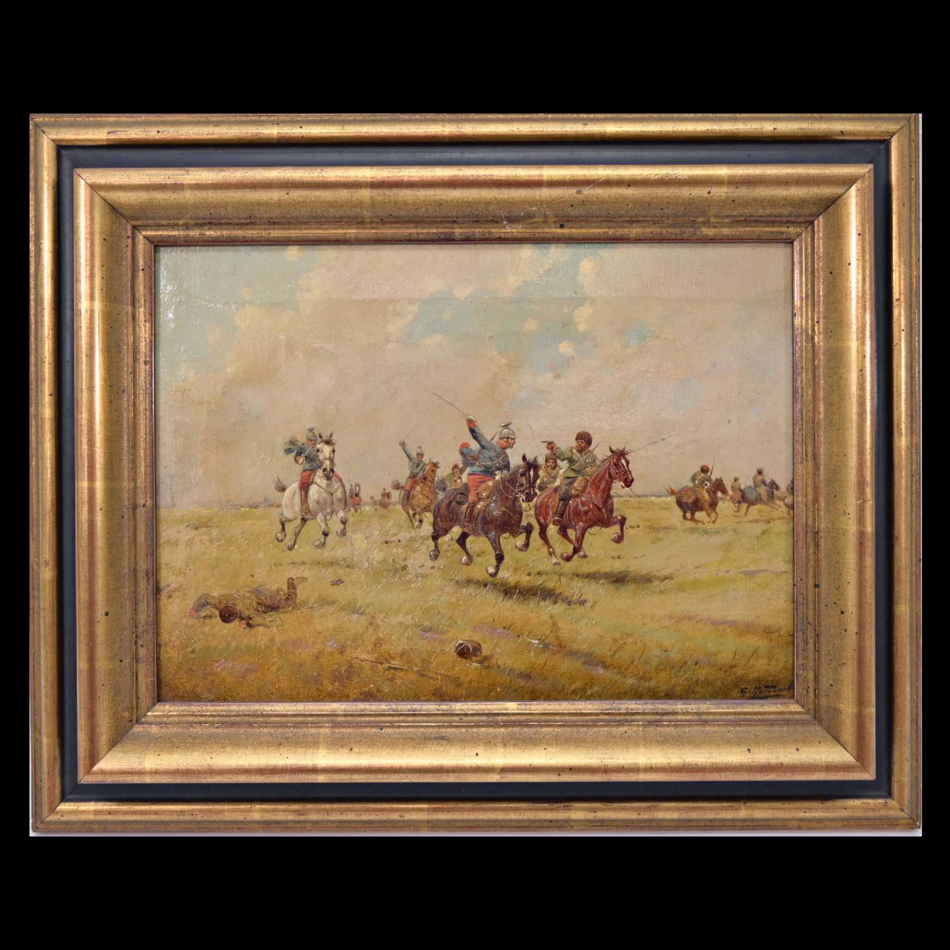 Georg KOTZBECK (XIX-XX) "Cavalry battle between Uhlans and Cossacks" (c.1914).