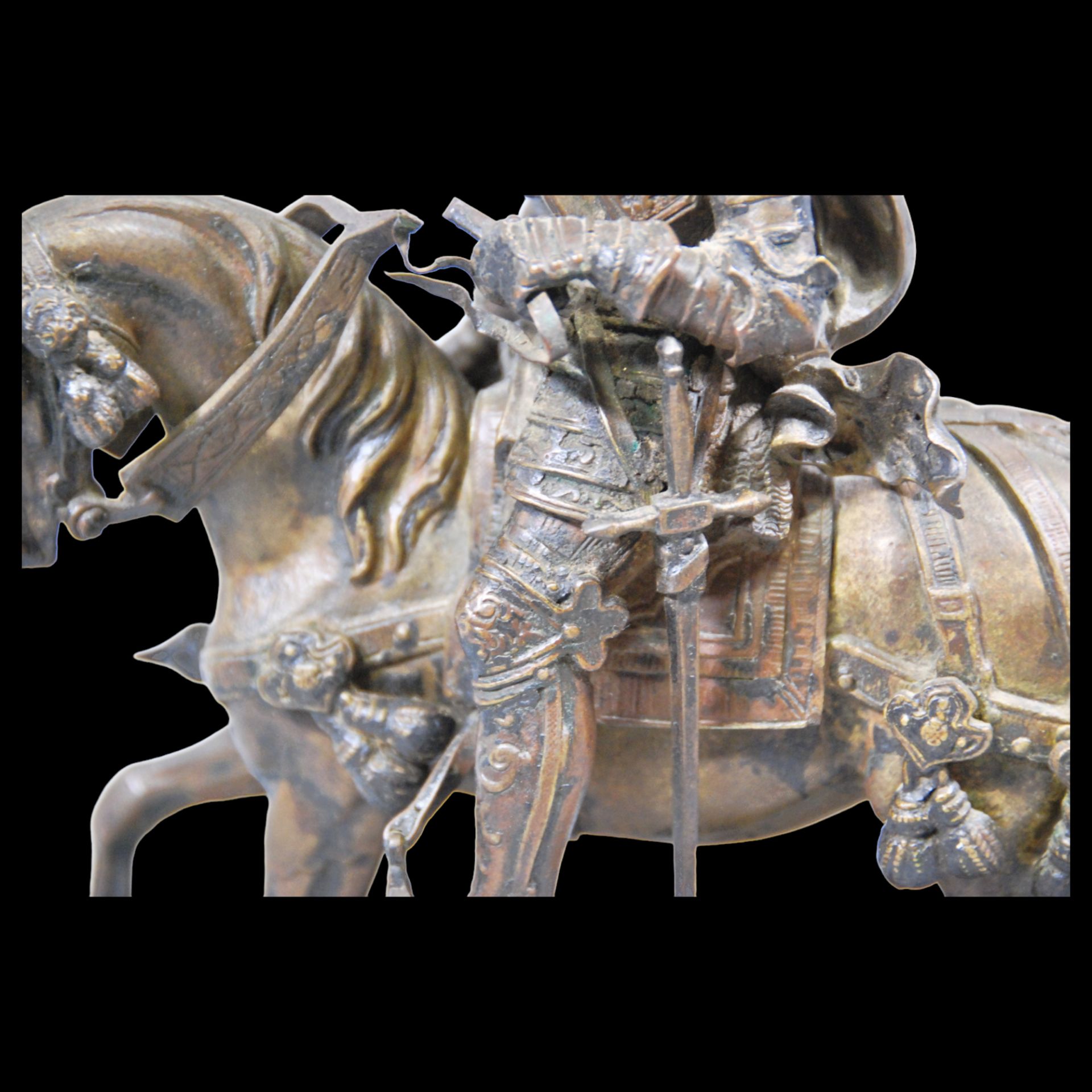 A bronze composition depicting an equestrian knight of the medieval period at a tournament. - Image 5 of 12