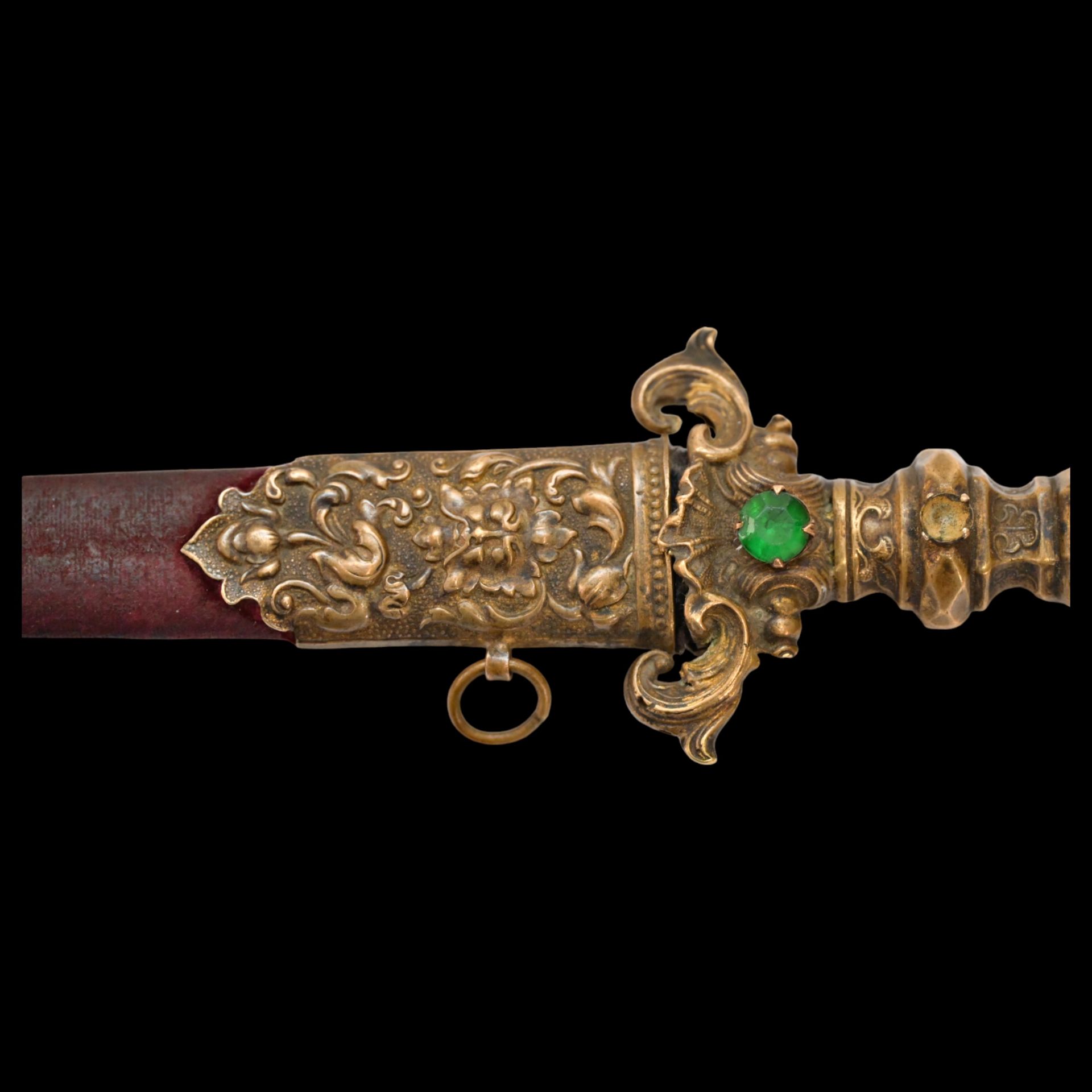 A Very high quality Dagger Renaissance Style Brass with inlaid colored stones, 19th century. - Image 4 of 9