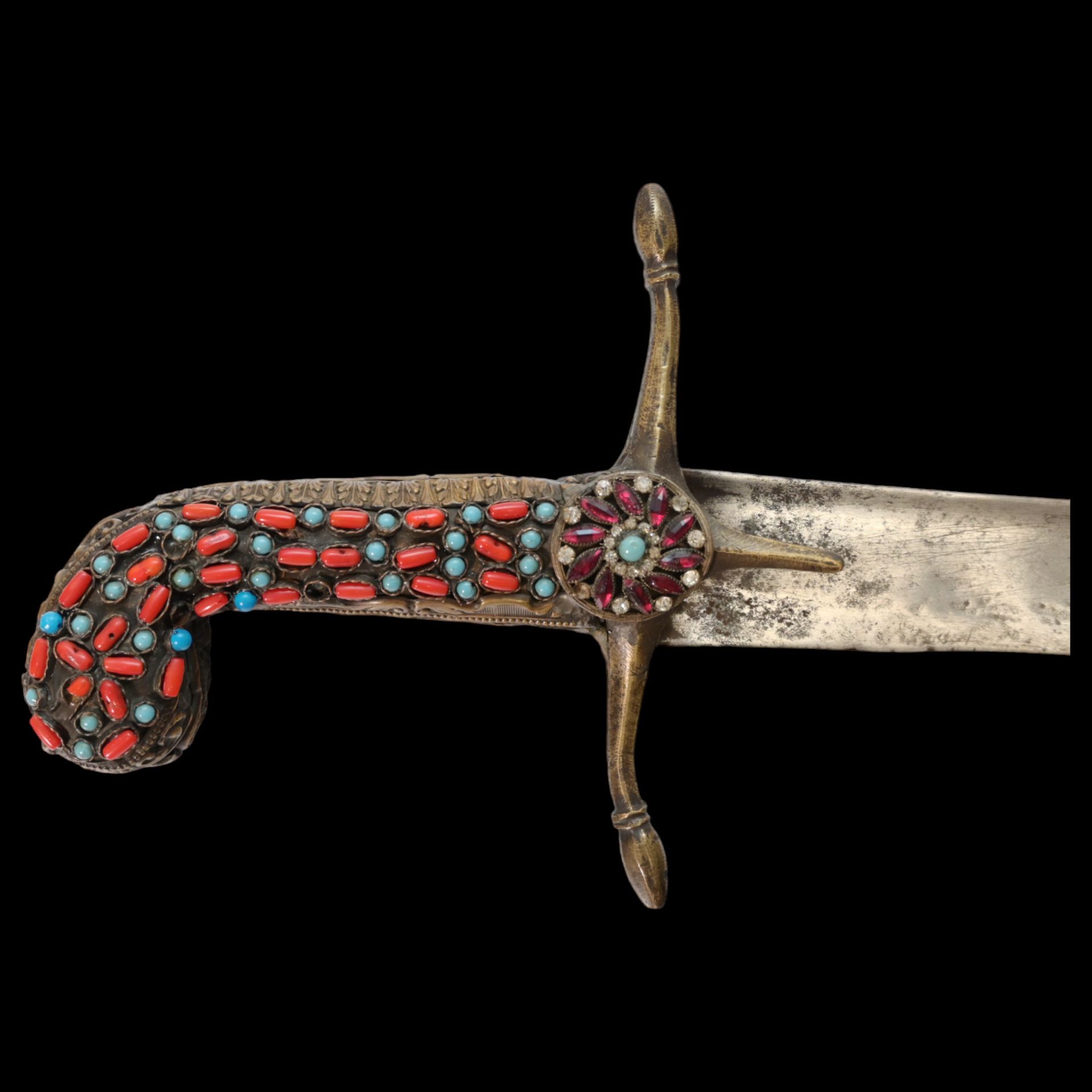 Rare Ottoman sword, Kilij, Pala, decorated with corals and turquoise, Turkey, Trabzon, around 1800. - Bild 4 aus 31