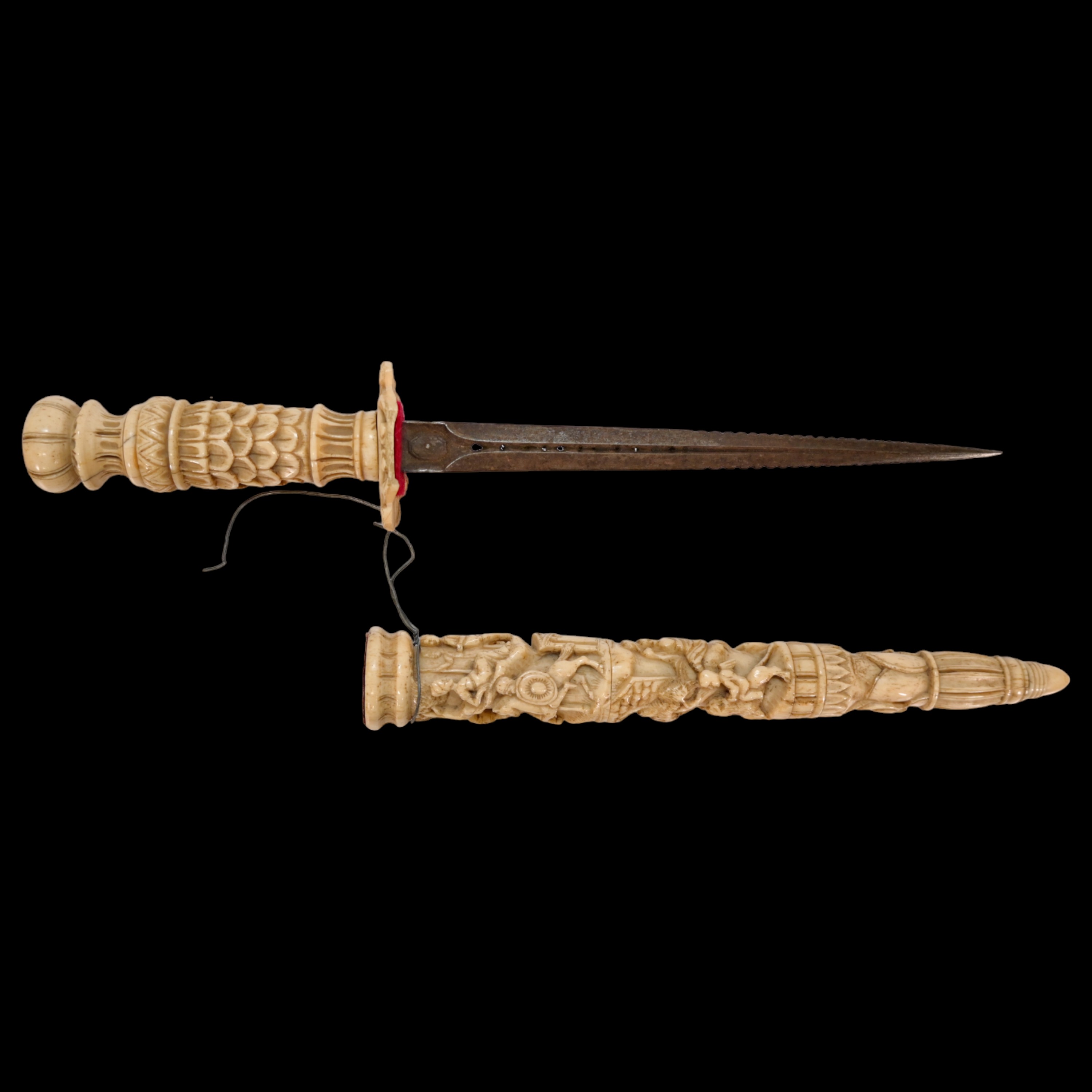 A Rare French nobleman's dagger, hilt and scabbard carved from bone, 19th century. - Image 14 of 18