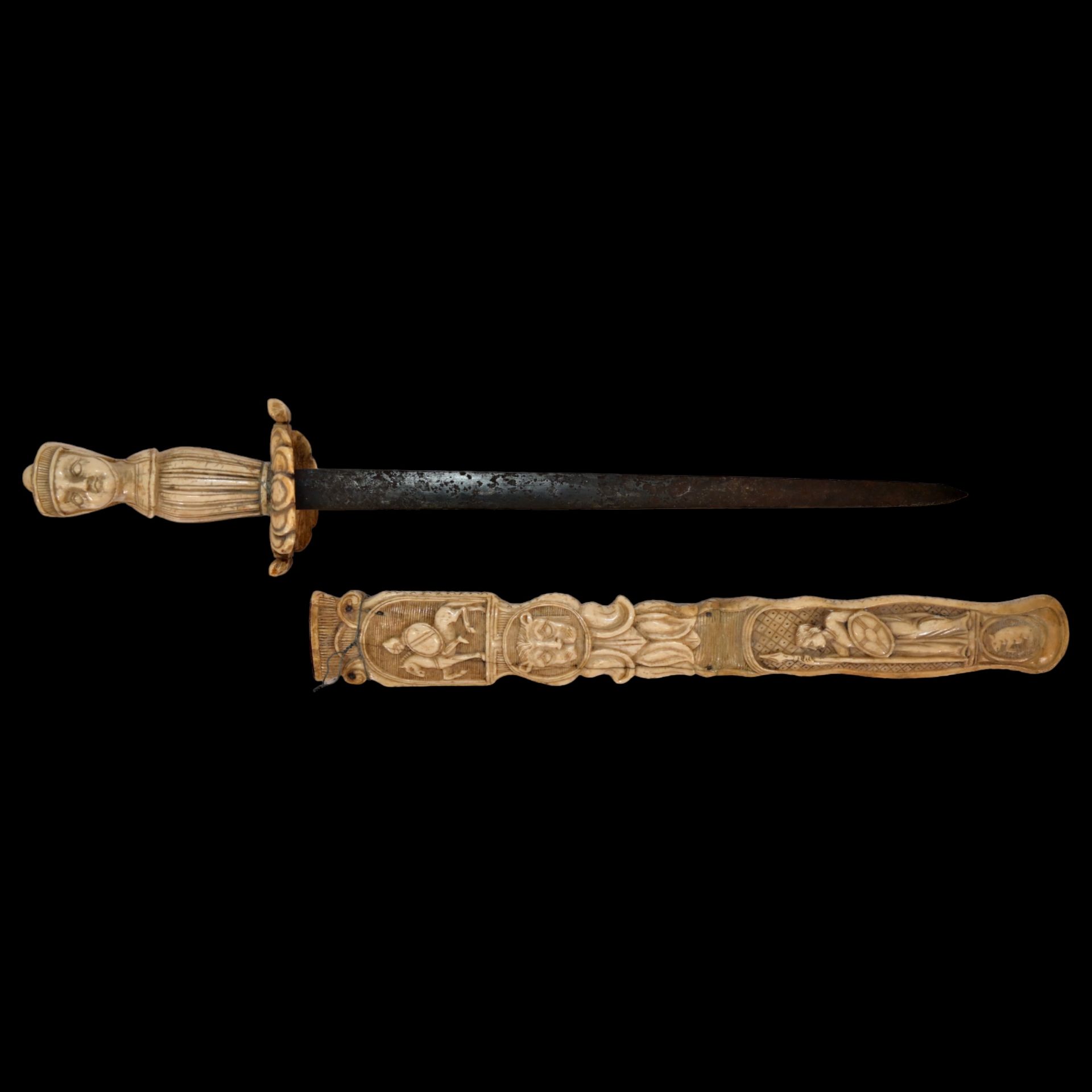 A Rare French nobleman's hunting dagger, hilt and scabbard carved from bone, 19th century. - Bild 10 aus 13