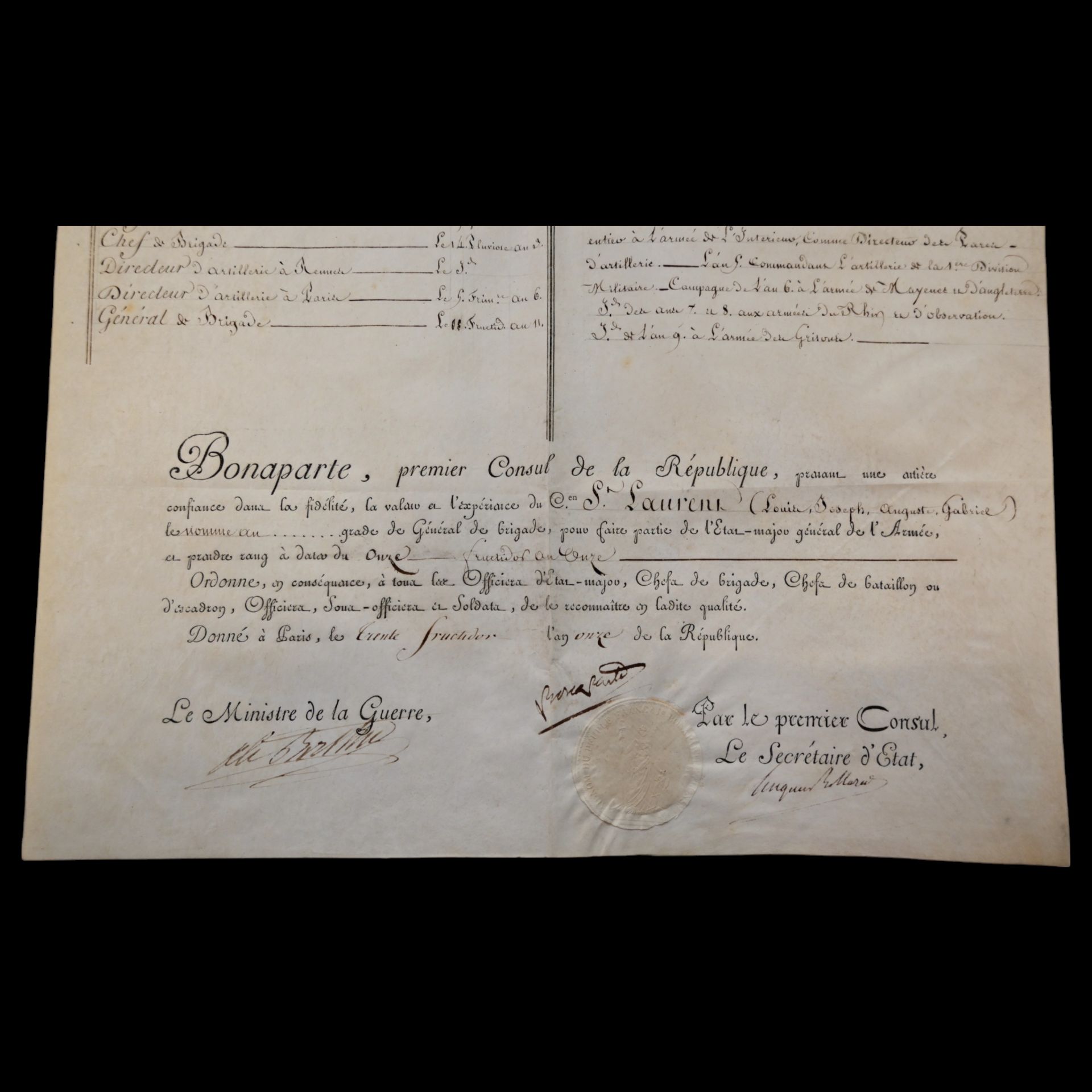 Diploma signed by Napoleon Bonaparte from the Military Department of the French Republic. - Bild 8 aus 12