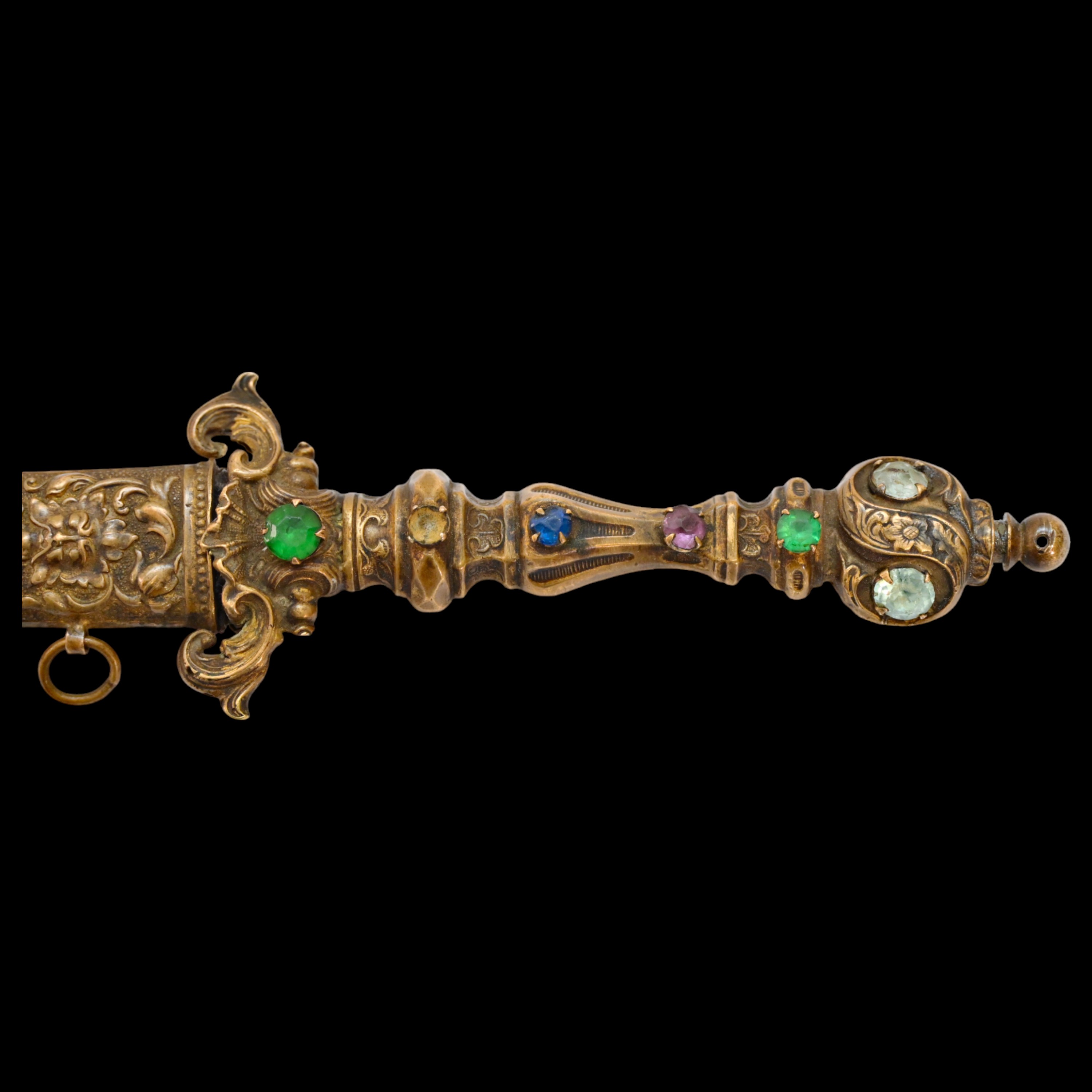 A Very high quality Dagger Renaissance Style Brass with inlaid colored stones, 19th century. - Image 3 of 9