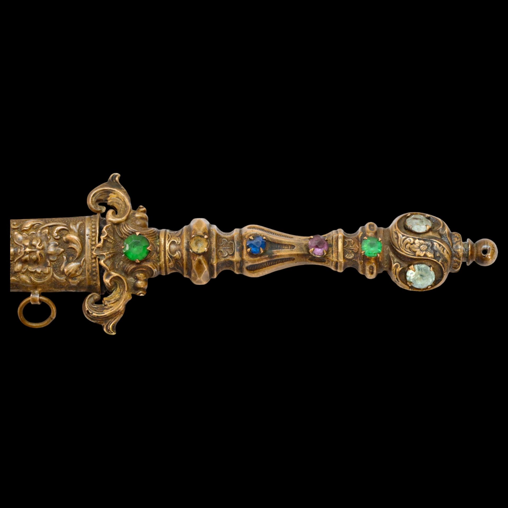 A Very high quality Dagger Renaissance Style Brass with inlaid colored stones, 19th century. - Image 3 of 9
