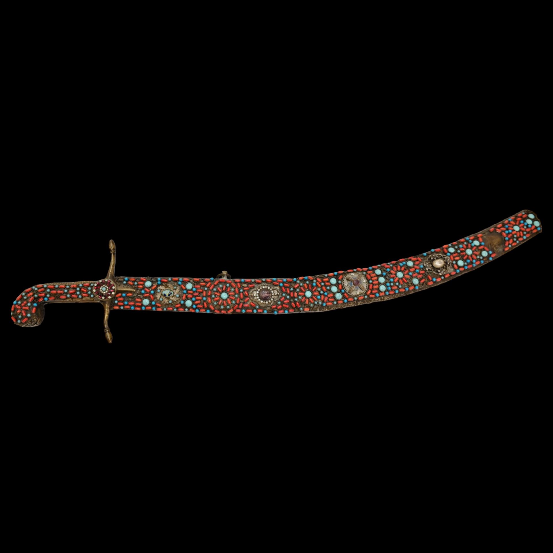 Rare Ottoman sword, Kilij, Pala, decorated with corals and turquoise, Turkey, Trabzon, around 1800. - Bild 17 aus 31