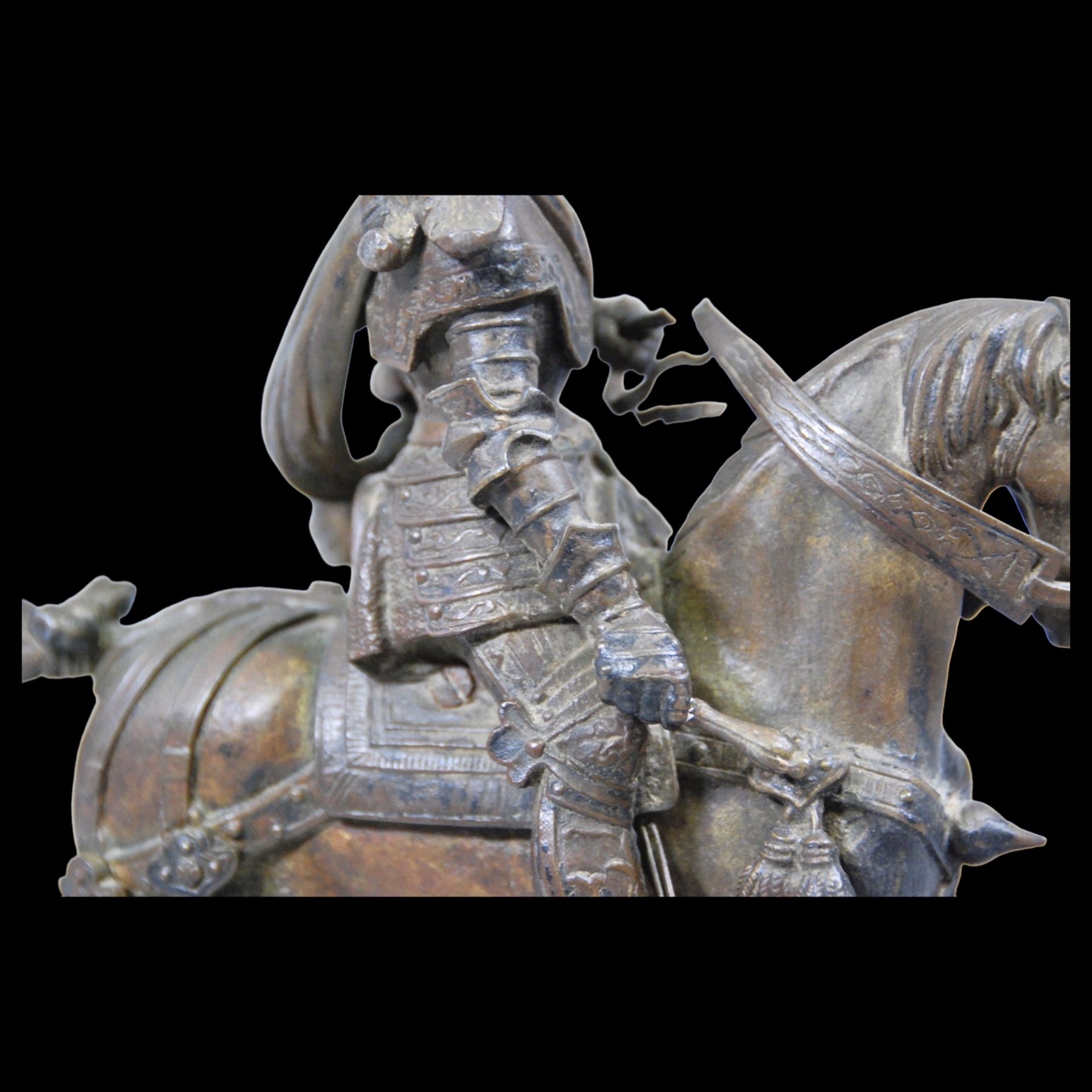 A bronze composition depicting an equestrian knight of the medieval period at a tournament. - Image 9 of 12