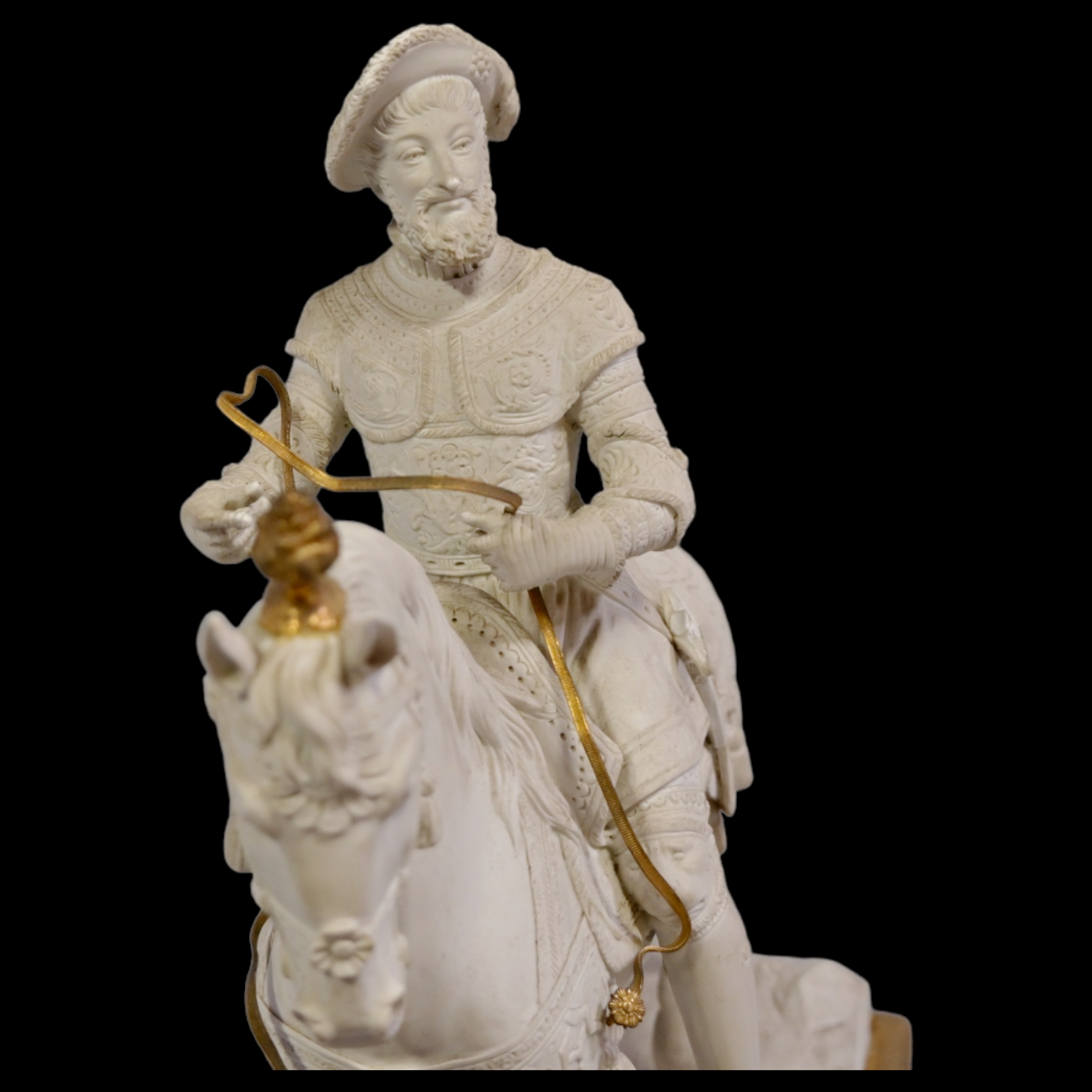 Porcelain (bisquit) equestrian statue of french king Francis I. - Image 5 of 8