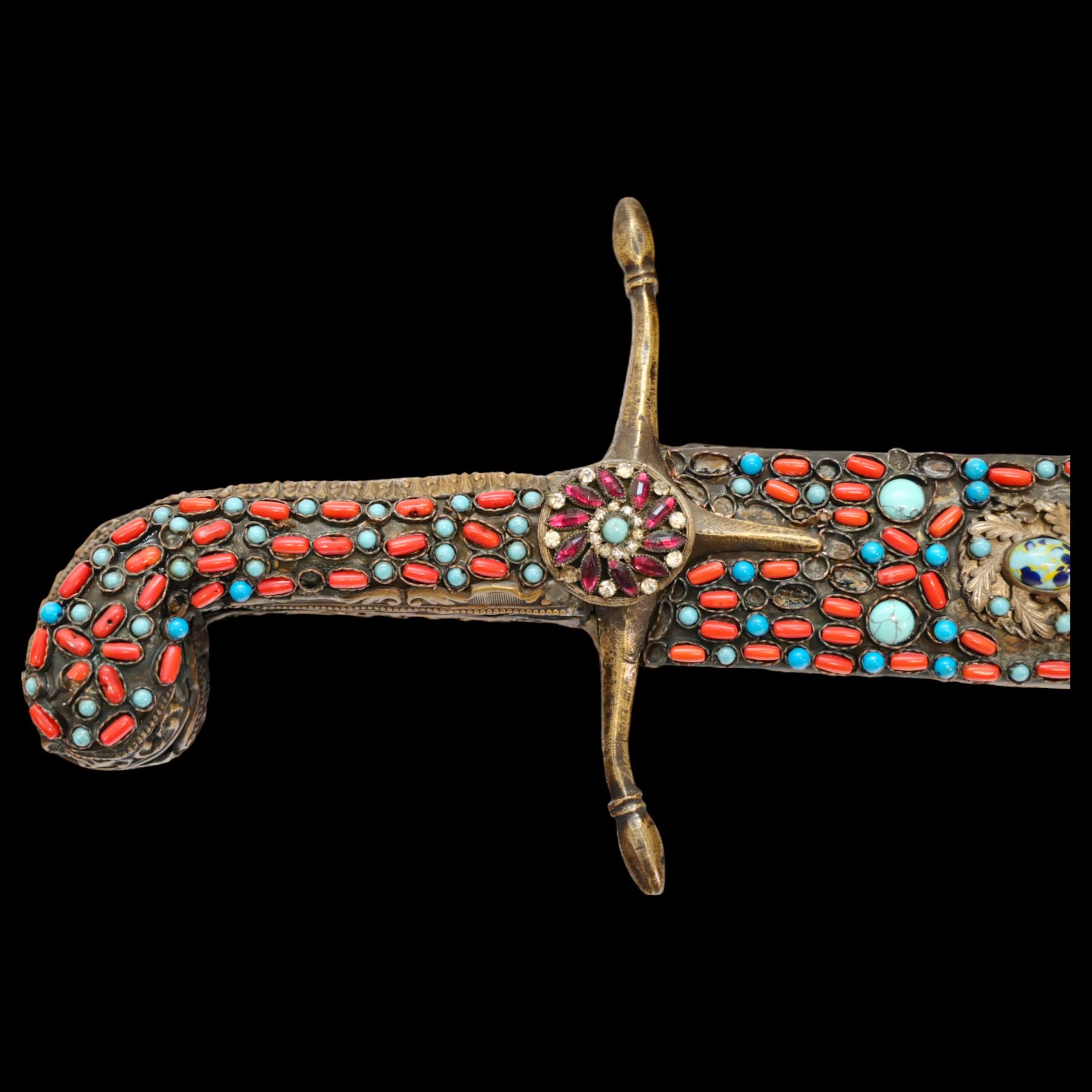 Rare Ottoman sword, Kilij, Pala, decorated with corals and turquoise, Turkey, Trabzon, around 1800. - Bild 18 aus 31