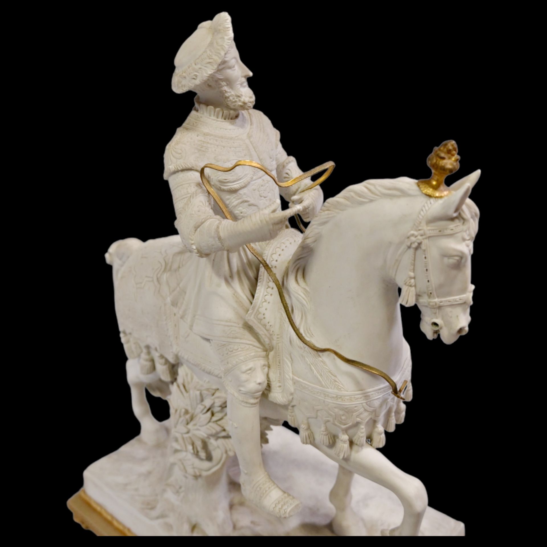 Porcelain (bisquit) equestrian statue of french king Francis I. - Image 6 of 8