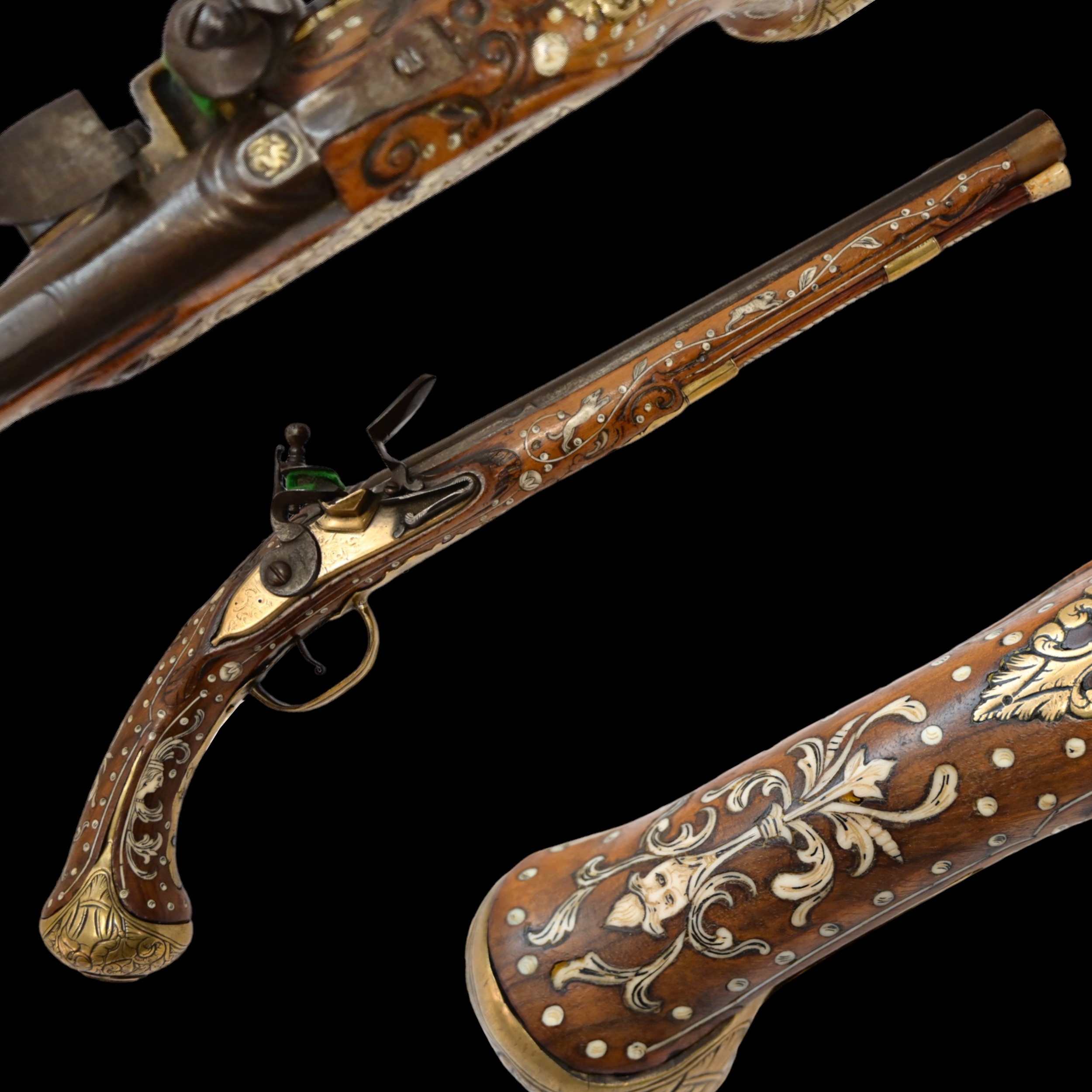 Rare, Richly decorated with inlay, flintlock pistol, Germany, last quarter of the 17th century.
