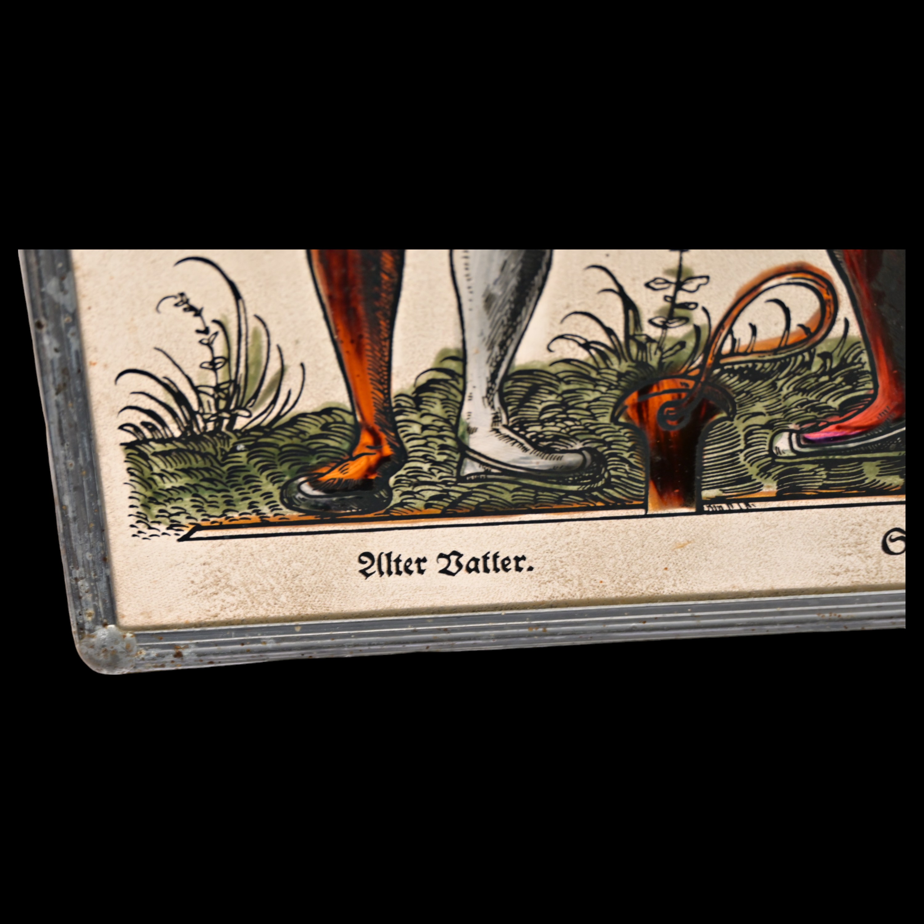Landsknechts, Painting on glass in the style of 16th century engravings. - Image 7 of 8