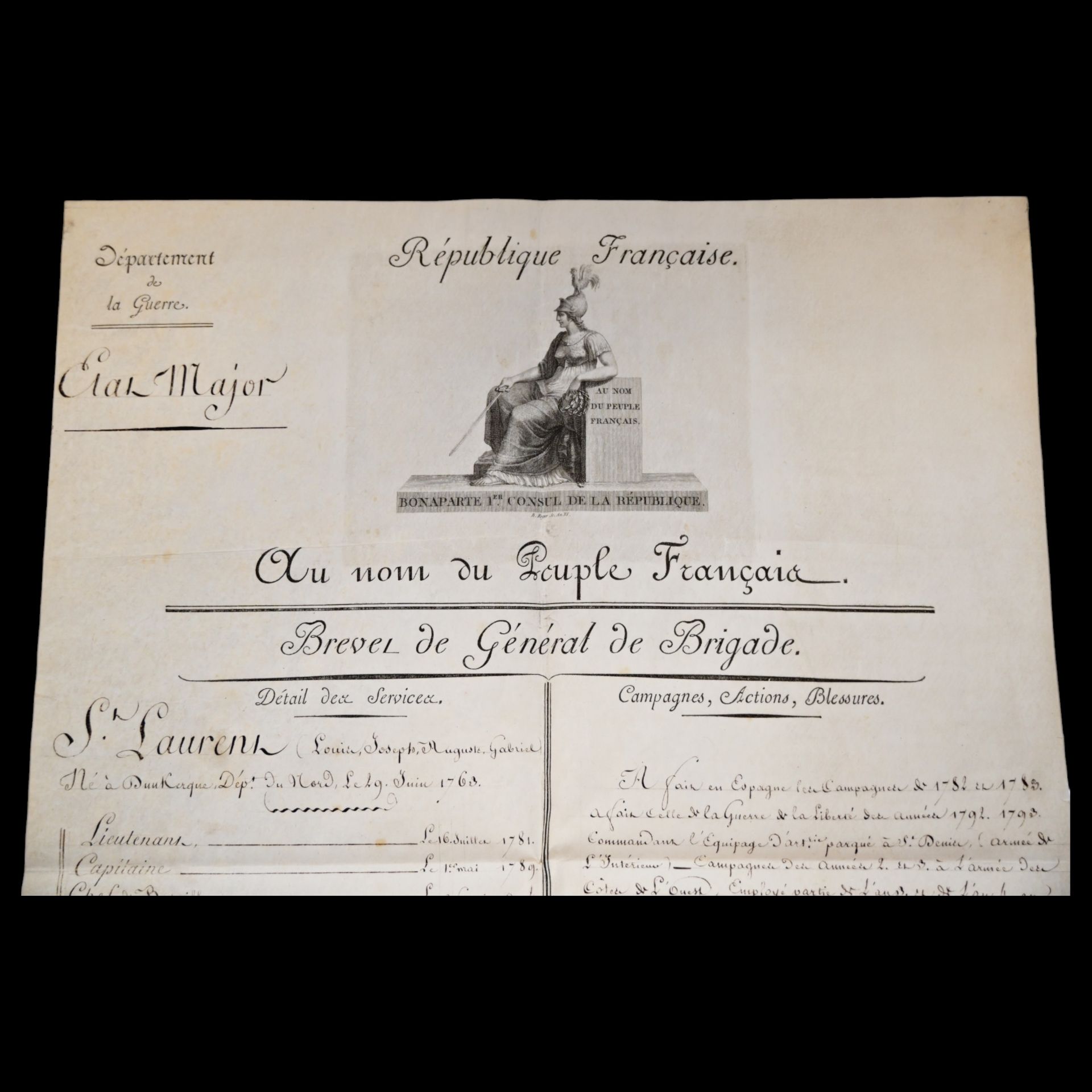 Diploma signed by Napoleon Bonaparte from the Military Department of the French Republic. - Bild 5 aus 12