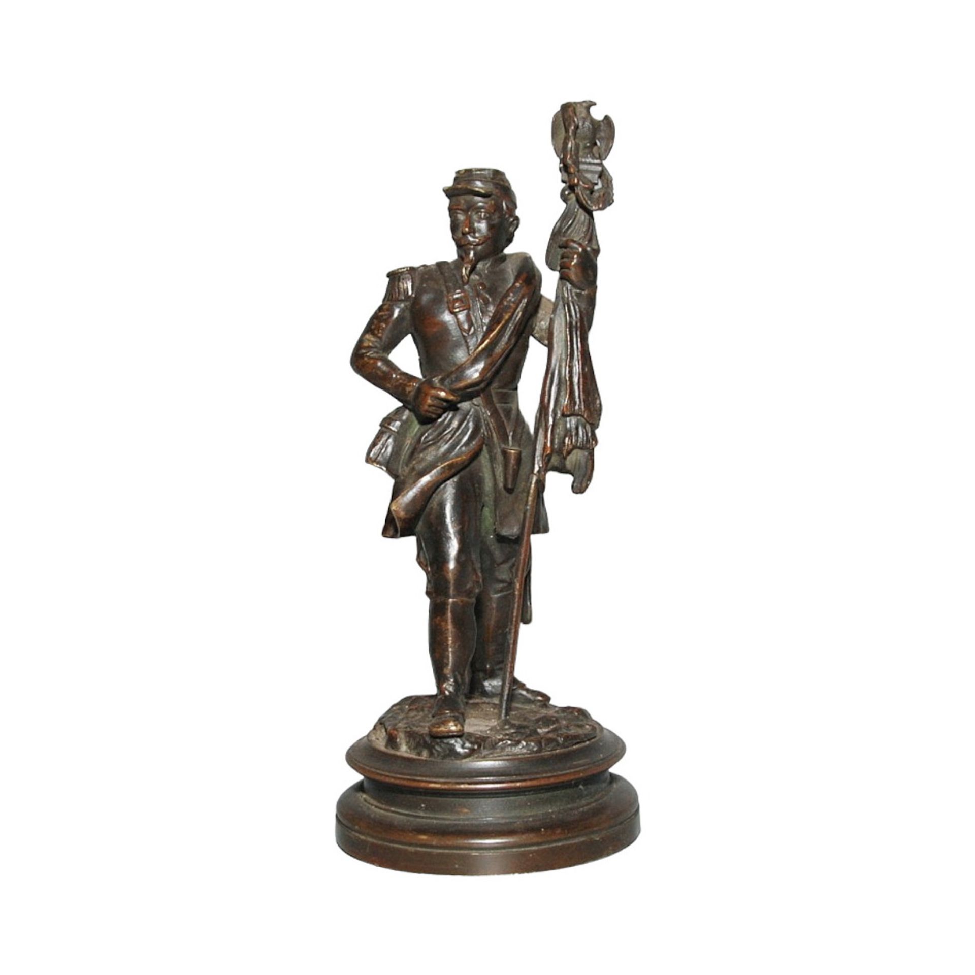 Bronze statuette of a French soldier with a banner by Bouviere