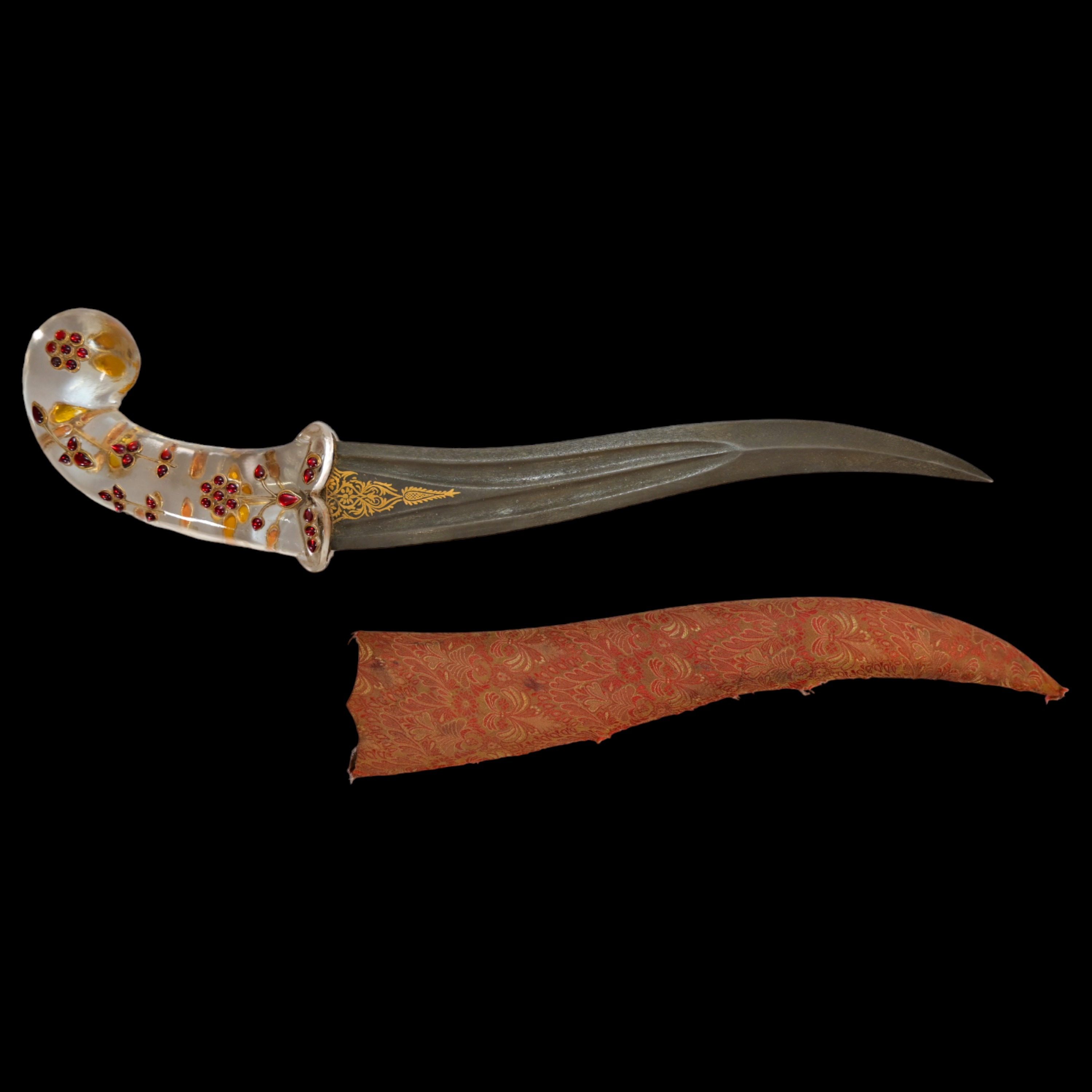A Rare Mughal gem-set rock crystal hilted dagger with scabbard, India, 18th century. - Image 7 of 13