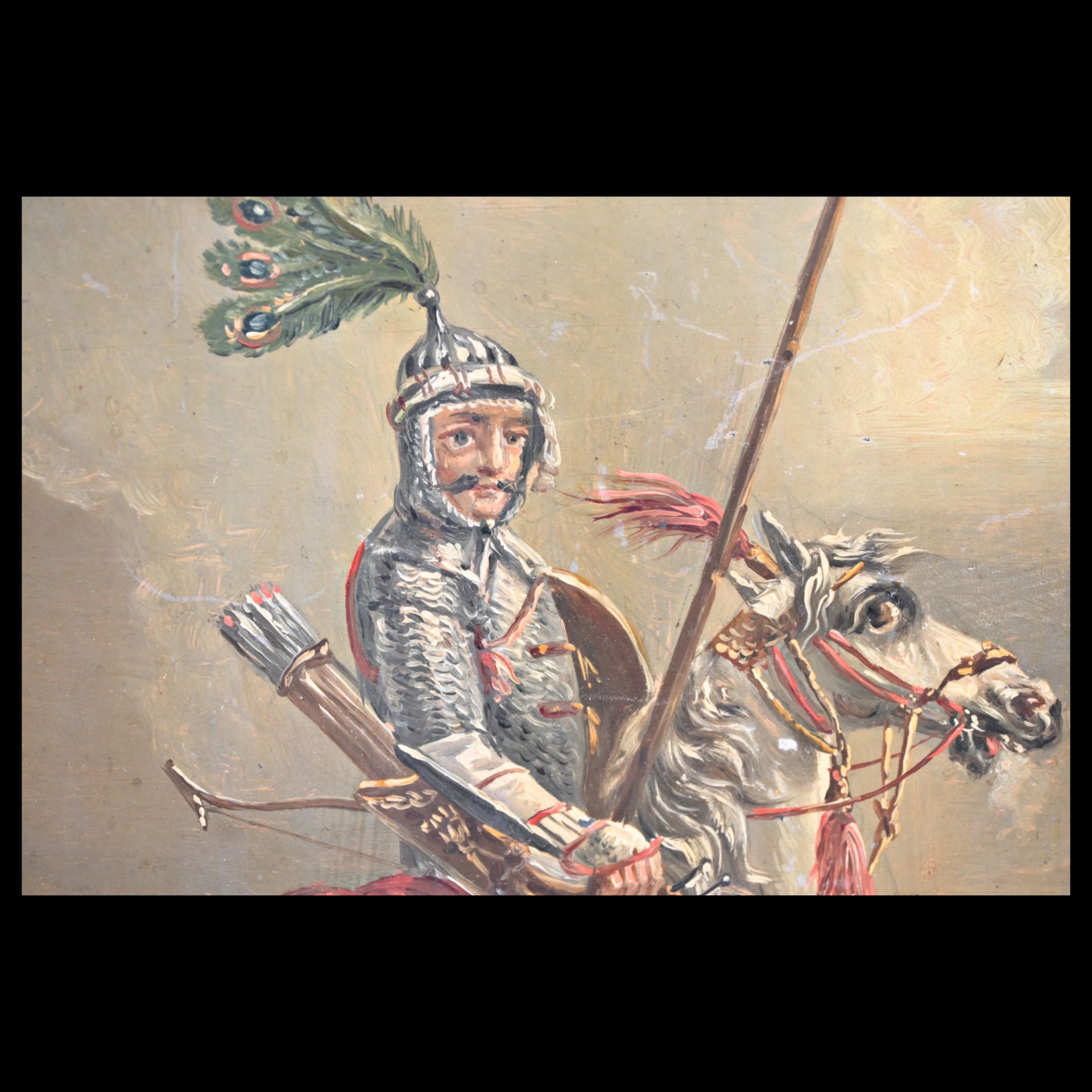 Circassian on horseback, oil on cardboard, unsigned, in the style of the Alexander Orlovsky. - Bild 3 aus 6